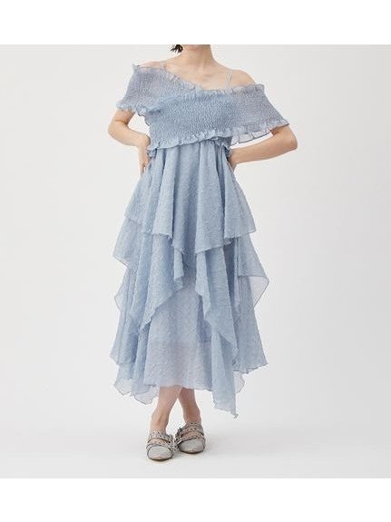 【ファーファー/FURFUR】のシアーシャーリングドレス インテリア・キッズ・メンズ・レディースファッション・服の通販 founy(ファニー) 　ファッション　Fashion　レディースファッション　Fashion for Women　ワンピース　Dresses　フォーマル・パーティードレス・結婚式用ドレス　Elegant & Casual Dresses　シャーリング　Shirring, Ruched　ドレス　Dress, One-Piece　フェミニン　Feminine, Girly　ベーシック　Basic, Essential　エレガント 上品　Elegant　BLU[086]|ID: prp329100004588843 ipo3291000000032776286