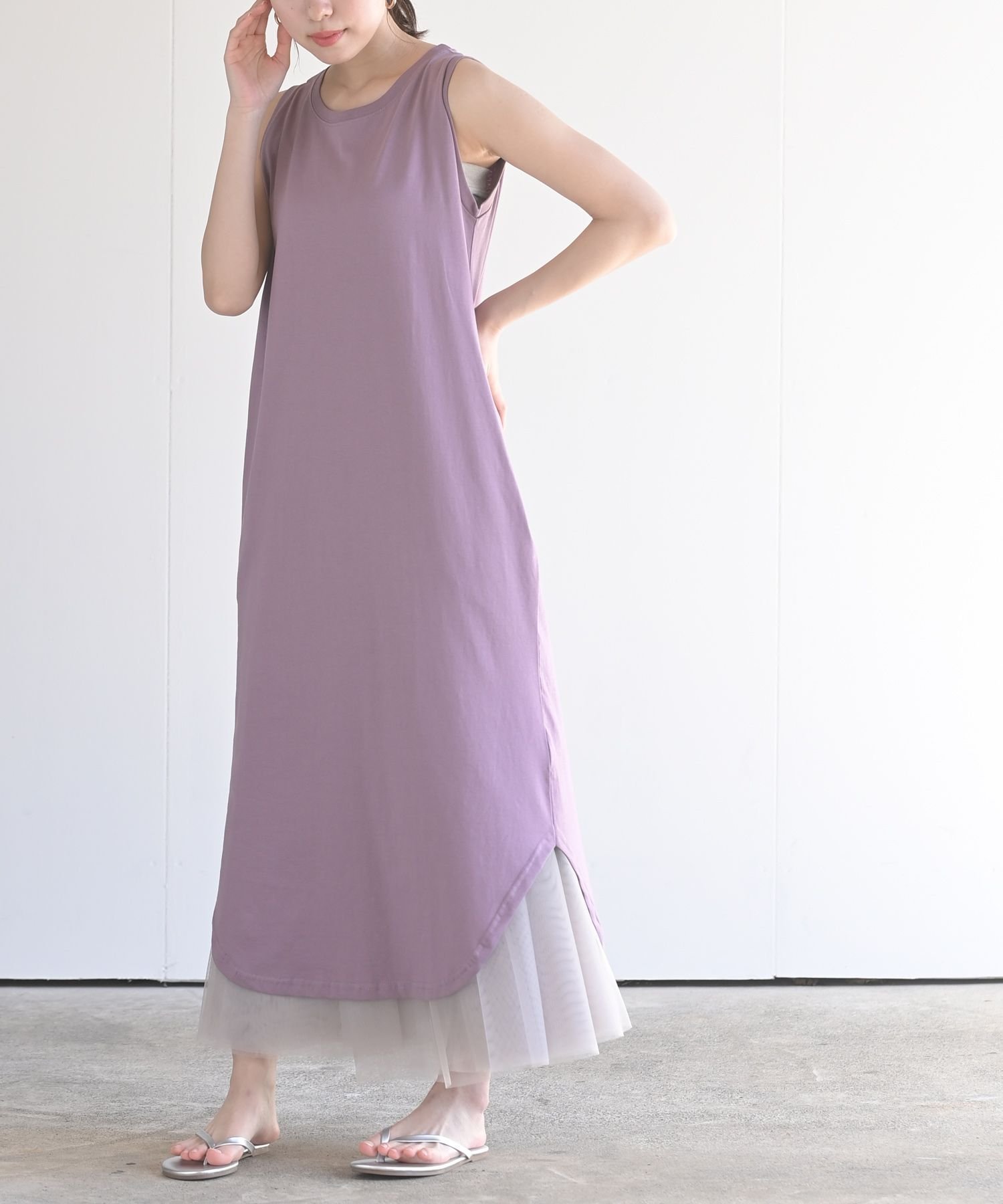 【アールピーエス/rps】のノースリーブカットワンピース インテリア・キッズ・メンズ・レディースファッション・服の通販 founy(ファニー) 　ファッション　Fashion　レディースファッション　Fashion for Women　ワンピース　Dresses　シンプル　Simple, Minimal　バランス　Balance, Style Balance　プチプライス・低価格　Affordable / Budget Price　洗える　Machine Washable　パープル|ID: prp329100004588903 ipo3291000000032749889