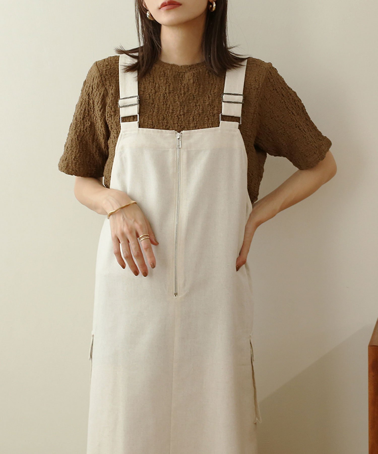 【その他のブランド/Other】のリネンZIPジャンパースカート インテリア・キッズ・メンズ・レディースファッション・服の通販 founy(ファニー) 　ファッション　Fashion　レディースファッション　Fashion for Women　スカート　Skirts　フロント　Front, Front Design　ポケット　Pocket, Pocket Detail　リネン　Linen, Linen Fabric　アイボリー|ID: prp329100004588968 ipo3291000000033054125