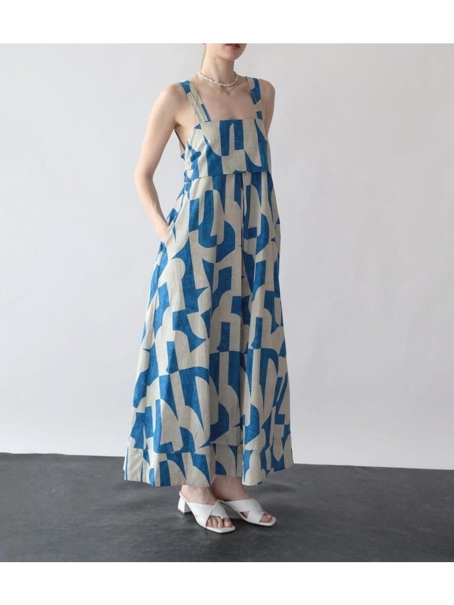 【ラシュッド/LASUD】のバックリボン幾何学柄ワンピース 人気、トレンドファッション・服の通販 founy(ファニー) 　ファッション　Fashion　レディースファッション　Fashion for Women　ワンピース　Dresses　おすすめ　Recommended / Our Picks　アクセサリー　Fashion Accessories　インナー　Innerwear　ドレープ　Drape, Draping Fabric　プリント　Print, Printed Pattern　リボン　Ribbon, Bow　ヴィンテージ　Vintage Style　エレガント 上品　Elegant　今季　This Season, Current Season　吸水　Absorbent, Quick-Dry　夏　Summer　 other-1|ID: prp329100004589065 ipo3291000000032709040