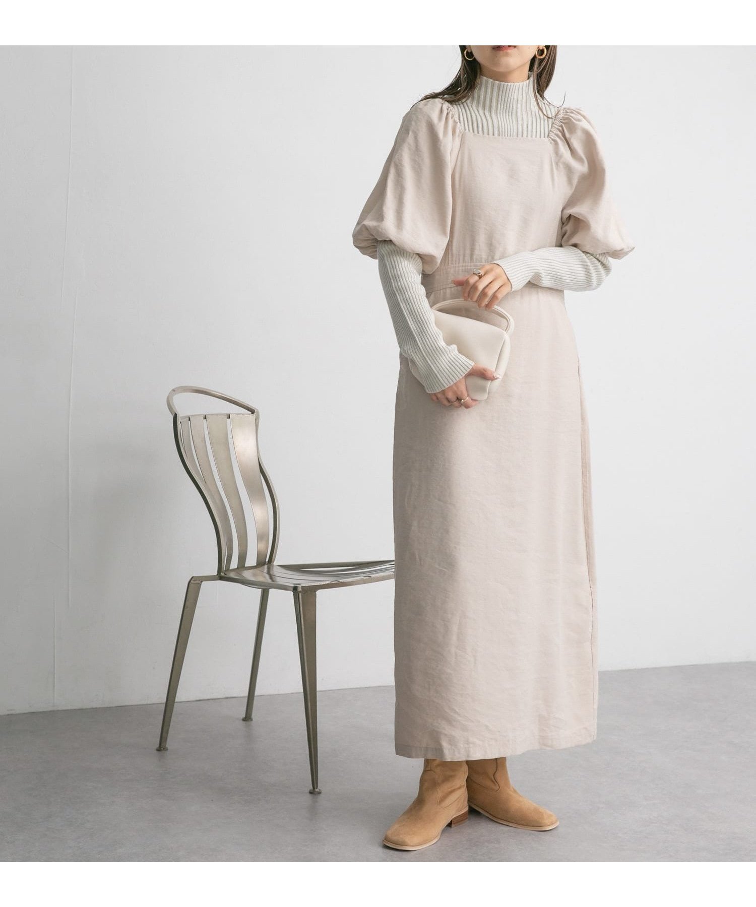 【ケービーエフ/KBF / URBAN RESEARCH】のバルーンスリーブロングワンピース インテリア・キッズ・メンズ・レディースファッション・服の通販 founy(ファニー) 　ファッション　Fashion　レディースファッション　Fashion for Women　ワンピース　Dresses　おすすめ　Recommended / Our Picks　アクセサリー　Fashion Accessories　スリーブ　Sleeve, Long Sleeve / Short Sleeve　デコルテ　Décolleté, Neckline　バルーン　Balloon, Balloon Silhouette　ロング　Long, Long-Length　再入荷　Restock / Back in Stock　BEIGE|ID: prp329100004589113 ipo3291000000032729373