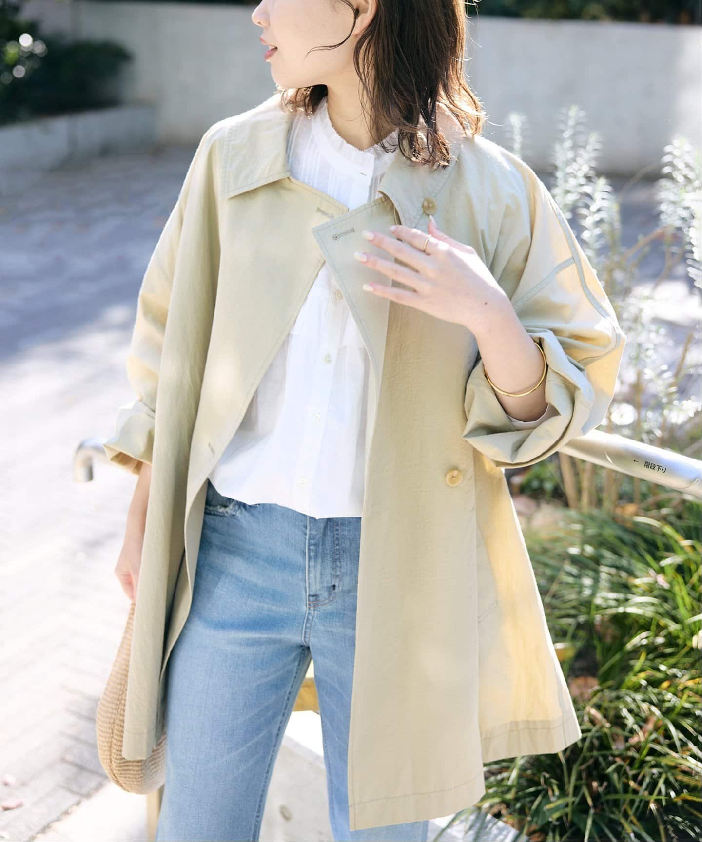 【スローブ イエナ/SLOBE IENA】のコットンニュアンストレンチコート インテリア・キッズ・メンズ・レディースファッション・服の通販 founy(ファニー) 　ファッション　Fashion　レディースファッション　Ladies' Fashion Online　アウター　Coat Outerwear　コート　Coats　トレンチコート　Trench Coats　2025年　2025　2025春夏・S/S　Ss,Spring/Summer,2025　スタンド　Stand　フェミニン　Feminine　ブルゾン　Blouson　ミドル　Middle　リラックス　Relax　レース　Race　ビジネス 仕事 通勤　Business　春　Spring　カーキ|ID: prp329100004589213 ipo3291000000032557235