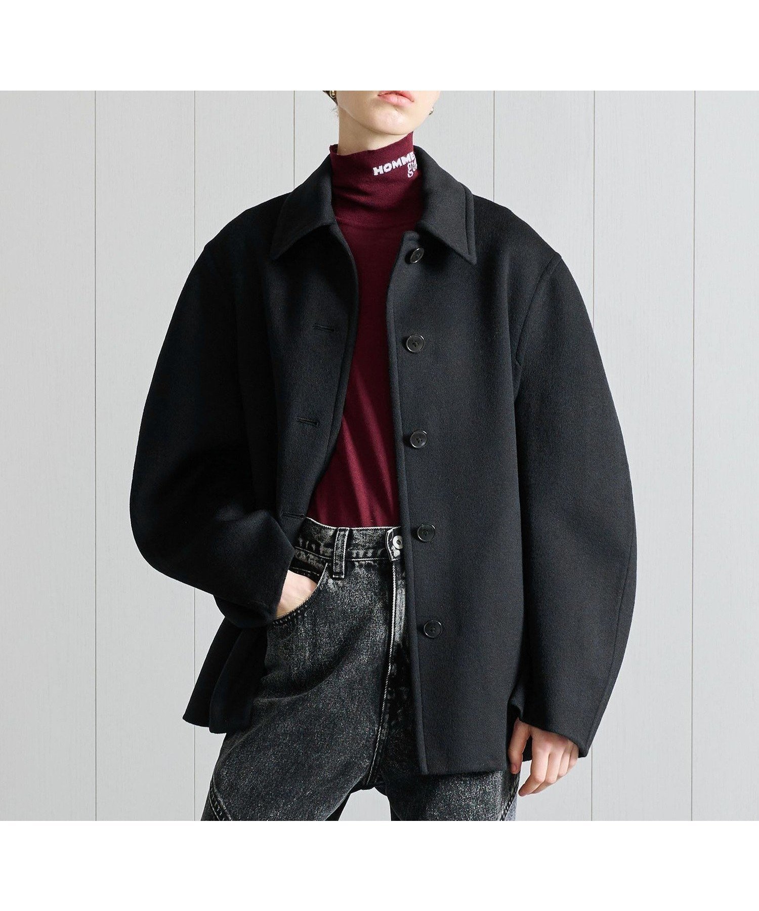 【その他のブランド/Other】のH ウールカシミヤ ハーフステンカラーコート インテリア・キッズ・メンズ・レディースファッション・服の通販 founy(ファニー) 　ファッション　Fashion　レディースファッション　Ladies' Fashion Online　アウター　Coat Outerwear　コート　Coats　おすすめ　Recommend　なめらか　Smooth　カシミヤ　Cashmere　シェイプ　Shape　スリーブ　Sleeve　メルトン　Melton　BLACK|ID: prp329100004589239 ipo3291000000032557466