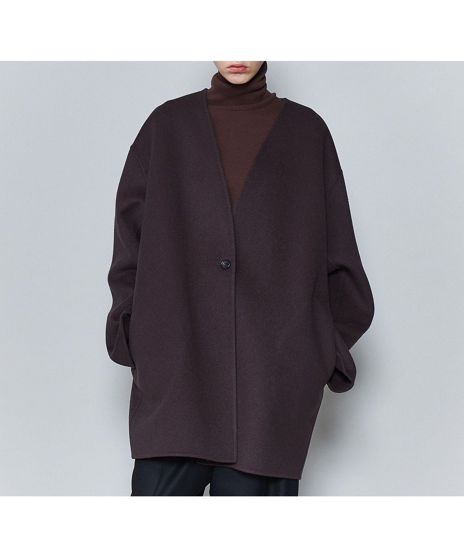 【その他のブランド/Other】の6(ROKU) ウール ノーカラーコート 人気、トレンドファッション・服の通販 founy(ファニー) 　ファッション　Fashion　レディースファッション　Fashion for Women　アウター　Coat / Outerwear Collection　コート・ロングコート・ピーコート　Long Coats, Peacoats & More　エレガント 上品　Elegant　シンプル　Simple, Minimal　ジャケット　Jacket, Outerwear　トレンド　Trend, Trending Now　ミドル　Middle Length, Mid Height　 other-1|ID: prp329100004589242 ipo3291000000032557501