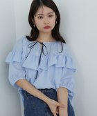 【エヌ ナチュラルビューティーベーシック/N.Natural Beauty basic】のラッフルバイカラーリボンブラウス 人気、トレンドファッション・服の通販 founy(ファニー) ファッション Fashion レディースファッション Fashion for Women トップス・カットソー Cut & Sew Tops シャツ・ブラウス・オフィスカジュアル Elegant Blouses & Button-Ups おすすめ Recommended / Our Picks カーゴパンツ Cargo Pants, Utility Pants シアー Sheer, See-Through デニム Denim, Jeans Material ラッフル Ruffle, Frill リボン Ribbon, Bow thumbnail ブルー|ID: prp329100004589416 ipo3291000000032712678