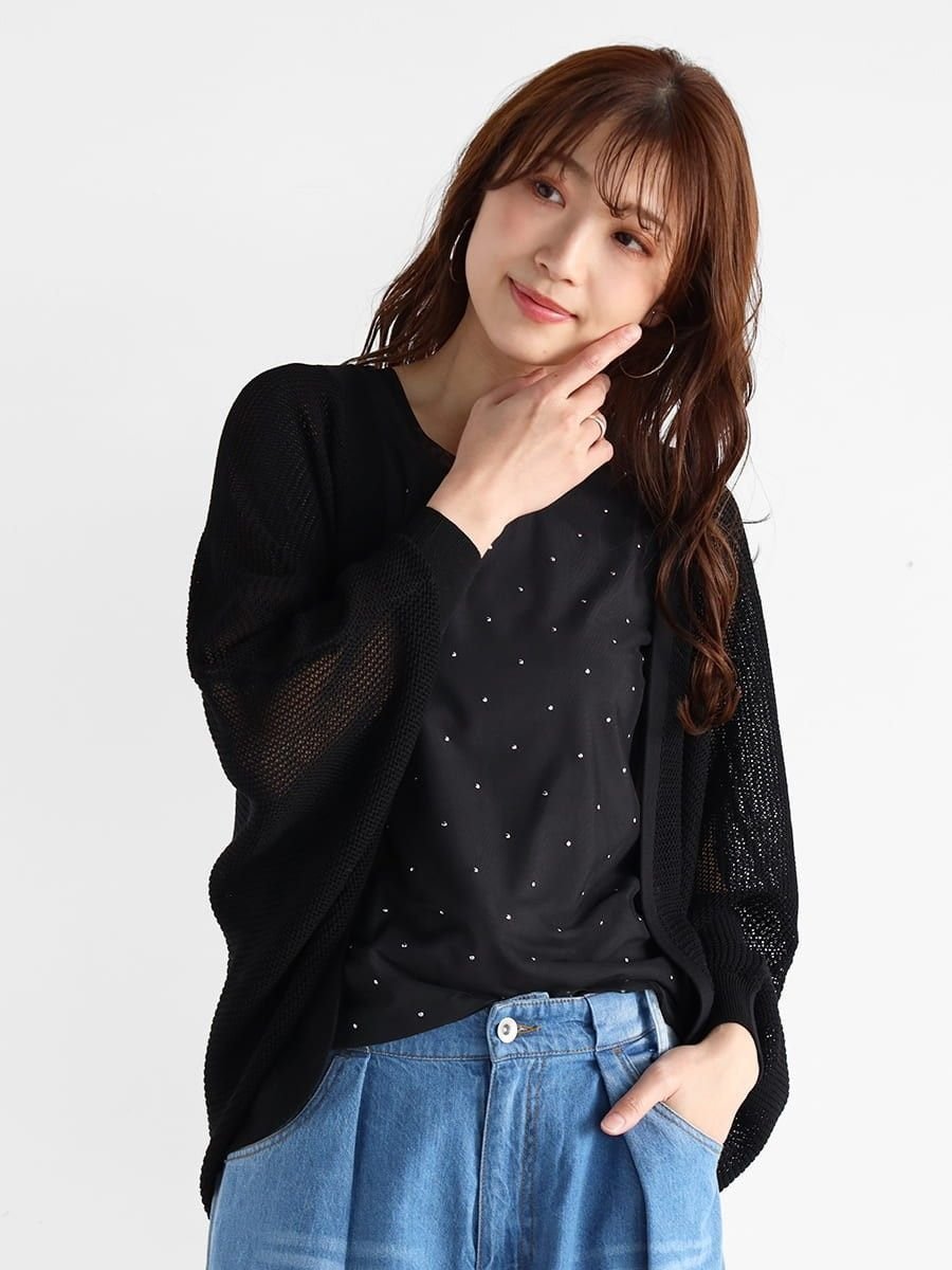 【ヴァン/Vin】のドルマンスリーブメッシュカーディガン インテリア・キッズ・メンズ・レディースファッション・服の通販 founy(ファニー) 　ファッション　Fashion　レディースファッション　Ladies' Fashion Online　トップス・カットソー　Tops/Tshirt　カーディガン　Cardigans　ショート　Short　バランス　Balance　メッシュ　Mesh　定番　Standard　ブラック|ID: prp329100004589457 ipo3291000000032660276