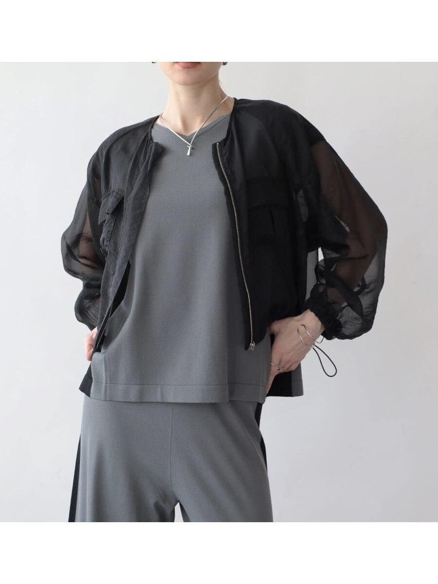 【ラシュッド/LASUD】のドロストシアーブルゾン インテリア・キッズ・メンズ・レディースファッション・服の通販 founy(ファニー) 　ファッション　Fashion　レディースファッション　Fashion for Women　アウター　Coat / Outerwear Collection　ブルゾンジャケット・スポーティアウター　Blouson Jackets　シアー　Sheer, See-Through　ポケット　Pocket, Pocket Detail　エレガント 上品　Elegant　夏　Summer　ブラック|ID: prp329100004589481 ipo3291000000032560464