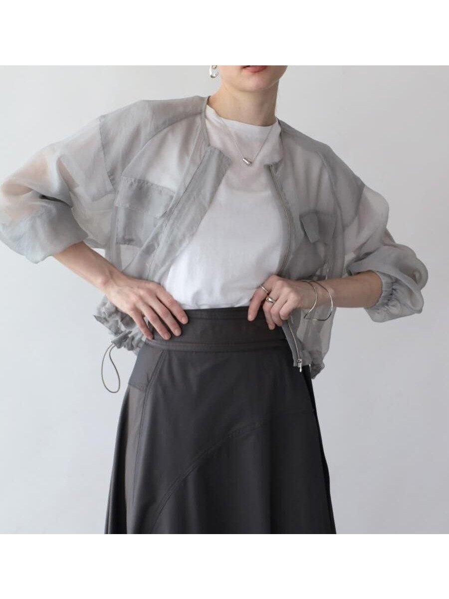 【ラシュッド/LASUD】のドロストシアーブルゾン インテリア・キッズ・メンズ・レディースファッション・服の通販 founy(ファニー) 　ファッション　Fashion　レディースファッション　Fashion for Women　アウター　Coat / Outerwear Collection　ブルゾンジャケット・スポーティアウター　Blouson Jackets　シアー　Sheer, See-Through　ポケット　Pocket, Pocket Detail　エレガント 上品　Elegant　夏　Summer　ライトグレー|ID: prp329100004589481 ipo3291000000032560465