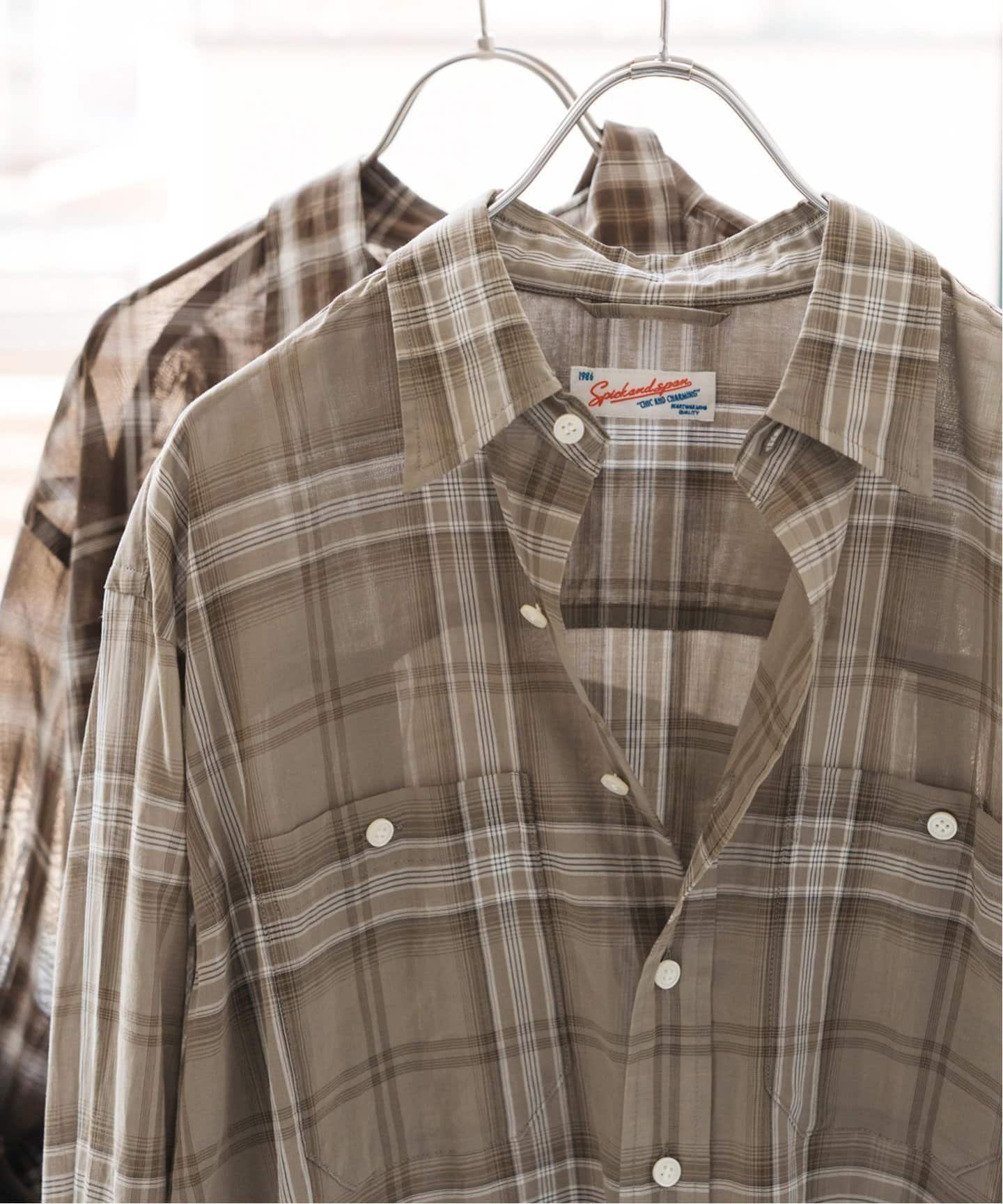 【スピック&スパン/Spick & Span】の《WEB限定追加 》コットンボイルチェックシャツ インテリア・キッズ・メンズ・レディースファッション・服の通販 founy(ファニー) 　ファッション　Fashion　レディースファッション　Ladies' Fashion Online　トップス・カットソー　Tops/Tshirt　シャツ/ブラウス　Shirts/Blouses　ベージュベース|ID: prp329100004589531 ipo3291000000032667524