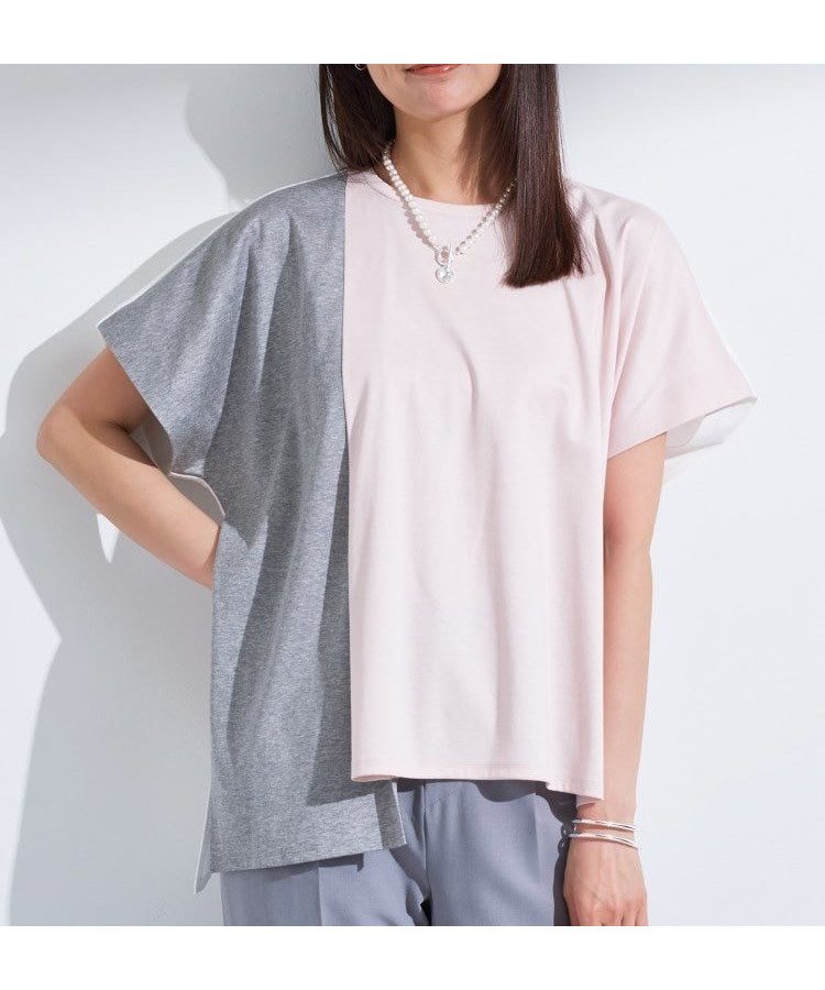 【インディヴィ/INDIVI】の【洗える/汗ジミ防止】バイカラー アシメヘム Tシャツ インテリア・キッズ・メンズ・レディースファッション・服の通販 founy(ファニー) 　ファッション　Fashion　レディースファッション　Ladies' Fashion Online　トップス・カットソー　Tops/Tshirt　シャツ/ブラウス　Shirts/Blouses　ロング / Tシャツ　T-Shirts　おすすめ　Recommend　イレギュラーヘム　Irregular Hem　スリット　Slit　デニム　Denim　バランス　Balance　ブロッキング　Blocking　エレガント 上品　Elegant　人気　Popularity　洗える　Washable　無地　Plain Color　ライトピンク|ID: prp329100004589552 ipo3291000000032642205