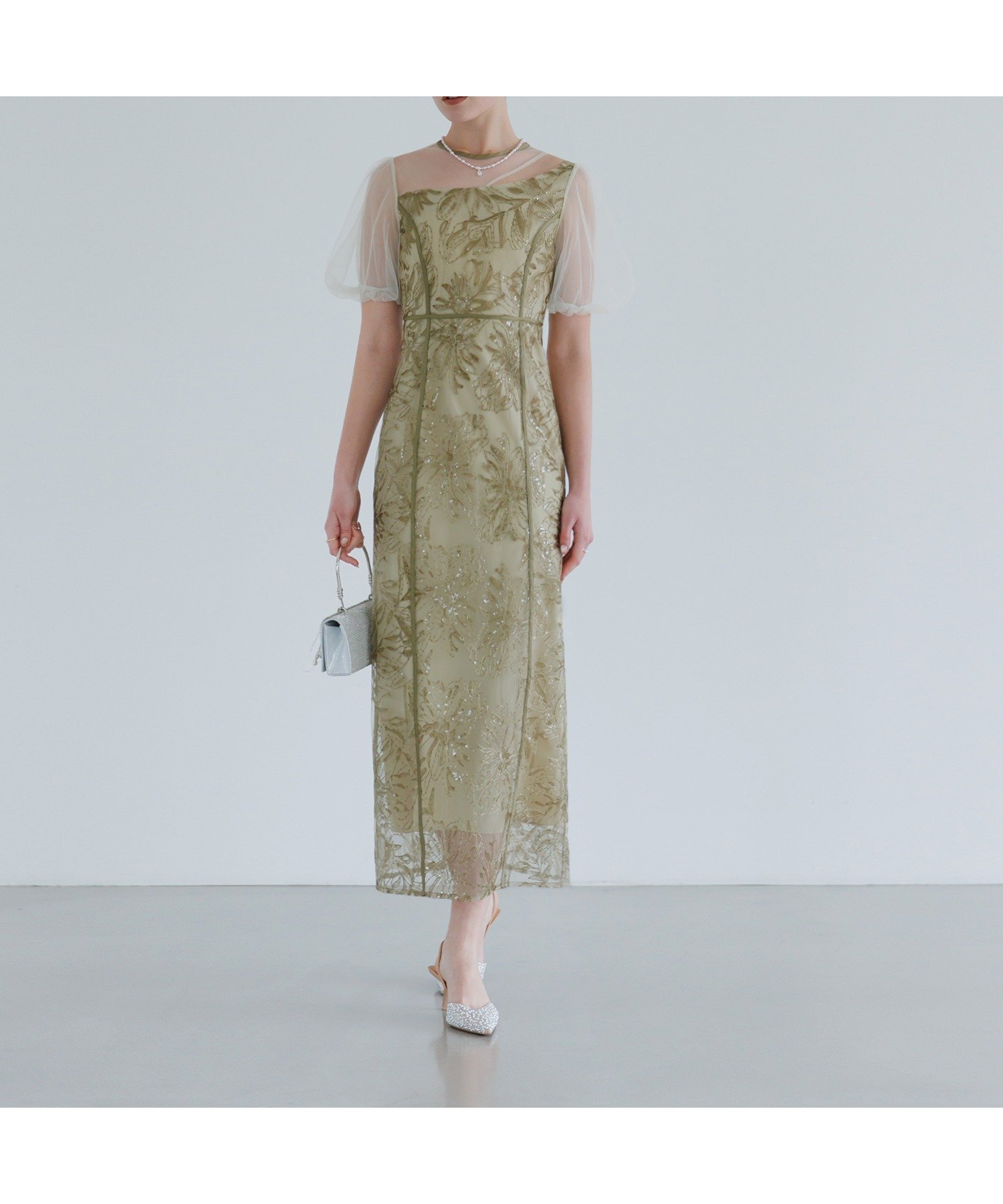 【その他のブランド/Other】のアシンメトリーシアーフラワードレス結婚式 パーティーお呼ばれ オケージョン インテリア・キッズ・メンズ・レディースファッション・服の通販 founy(ファニー) 　ファッション　Fashion　レディースファッション　Fashion for Women　ワンピース　Dresses　フォーマル・パーティードレス・結婚式用ドレス　Elegant & Casual Dresses　オケージョン　Occasion Wear　結婚式　Wedding　GREEN|ID: prp329100004589784 ipo3291000000032728408