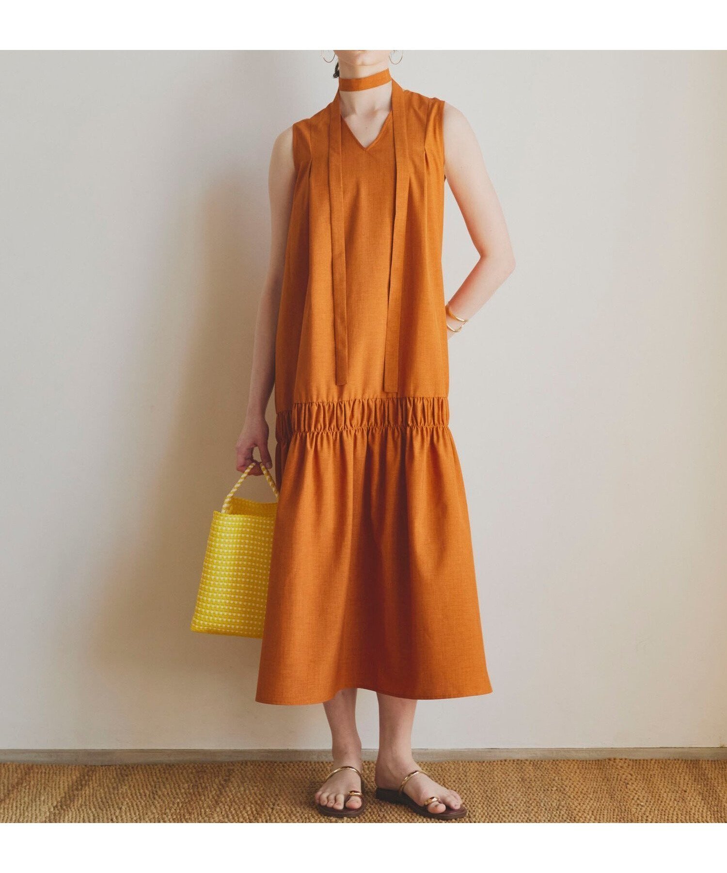 【ドゥ アルシーヴ/Doux archives】の2WAYティアードノースリワンピース インテリア・キッズ・メンズ・レディースファッション・服の通販 founy(ファニー) 　ファッション　Fashion　レディースファッション　Ladies' Fashion Online　ワンピース　Dress　ティアード　Tiered　リボン　Ribbon　ORANGE|ID: prp329100004589797 ipo3291000000032624954