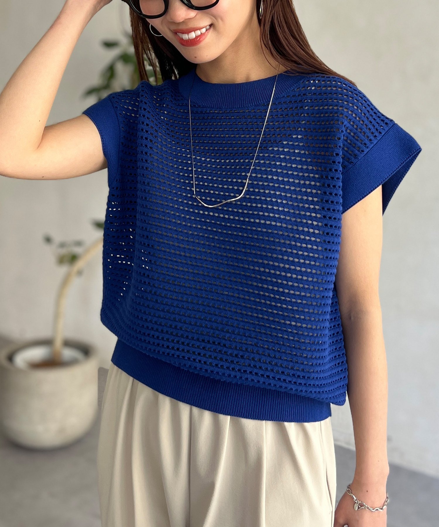 【シェトワ/Chez toi】のコットンメッシュニットフレンチプルオーバー インテリア・キッズ・メンズ・レディースファッション・服の通販 founy(ファニー) 　ファッション　Fashion　レディースファッション　Ladies' Fashion Online　トップス・カットソー　Tops/Tshirt　ニット　Knit Tops　プルオーバー　Pullover　おすすめ　Recommend　アクリル　Acrylic　インナー　Inner　シンプル　Simple　スラックス　Slacks　スリーブ　Sleeve　デニム　Denim　フレンチ　French　プチプライス・低価格　Affordable　メッシュ　Mesh　リラックス　Relax　エレガント 上品　Elegant　ブルー|ID: prp329100004589803 ipo3291000000032646670