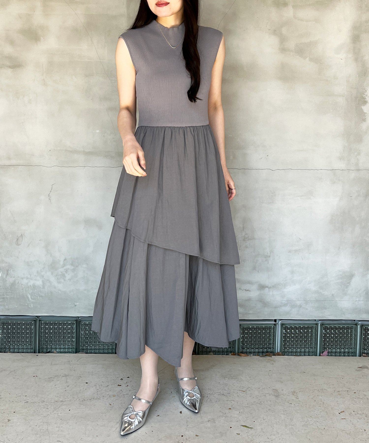 【ミッシュマッシュ/MISCH MASCH】の2025春夏新作 ドッキングニットワンピース/MM557405 インテリア・キッズ・メンズ・レディースファッション・服の通販 founy(ファニー) 　ファッション　Fashion　レディースファッション　Fashion for Women　ワンピース　Dresses　ニットワンピース　Knit Dresses　2025年　2025　2025春夏・S/S　Spring/Summer 2025 SS25　ジャケット　Jacket, Outerwear　エレガント 上品　Elegant　夏　Summer　春　Spring　S/S・春夏　SS, Spring/Summer, Warm Season　チャコールグレー|ID: prp329100004589950 ipo3291000000032750341