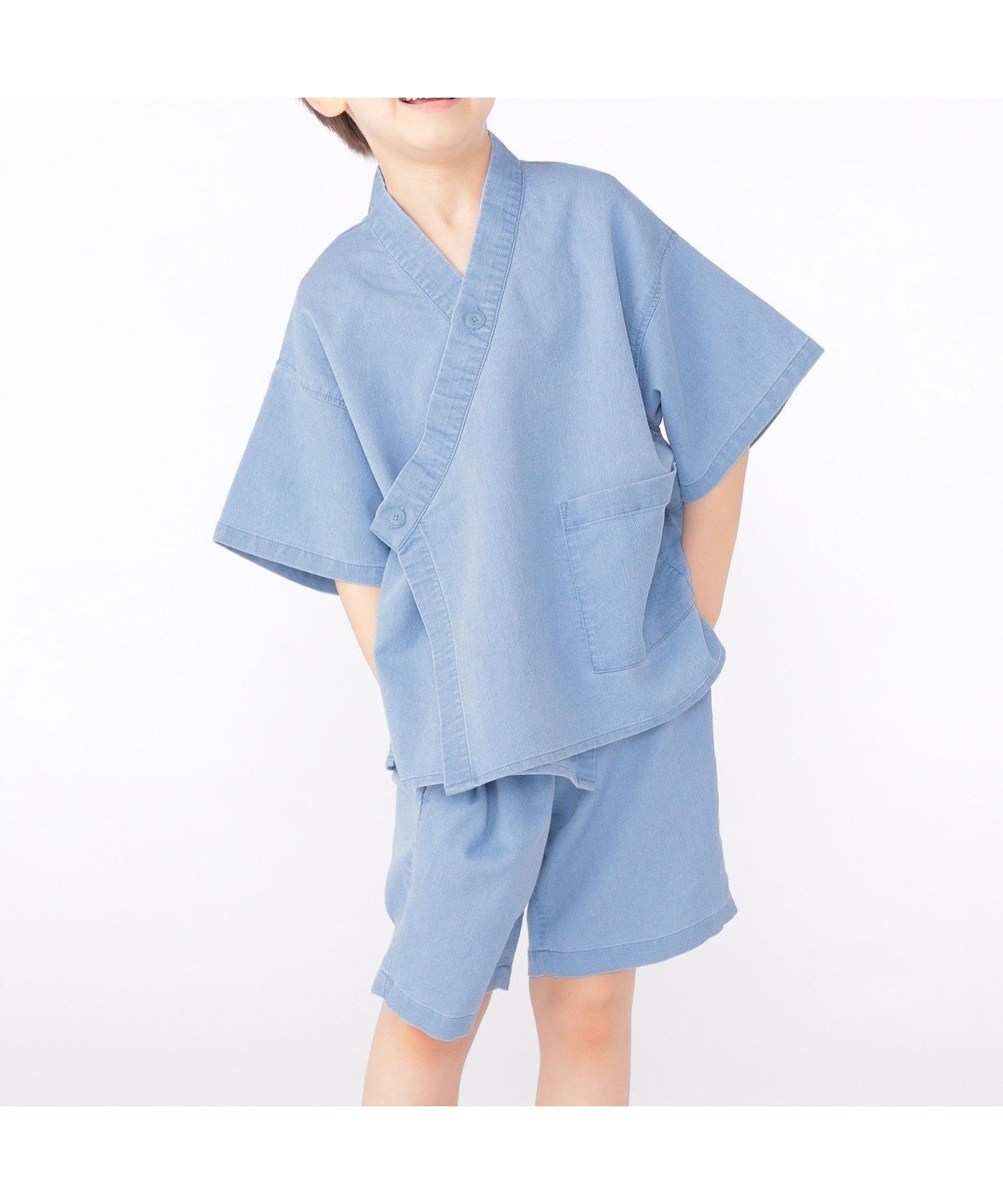 【シップス/SHIPS / KIDS】のSHIPS KIDS 100~130cm / デニム 甚平 インテリア・キッズ・メンズ・レディースファッション・服の通販 founy(ファニー) 　ファッション　Fashion　キッズファッション　Fashion for Kids　おすすめ　Recommended / Our Picks　シンプル　Simple, Minimal　ストレッチ　Stretch, Stretchy Fabric　デニム　Denim, Jeans Material　ハンカチ　Handkerchief, Hanky　パッチ　Patch, Appliqué　ポケット　Pocket, Pocket Detail　リラックス　Relax, Relaxed Fit　夏　Summer　財布　Wallet, Purse　ライトブルー|ID: prp329100004590108 ipo3291000000032728884