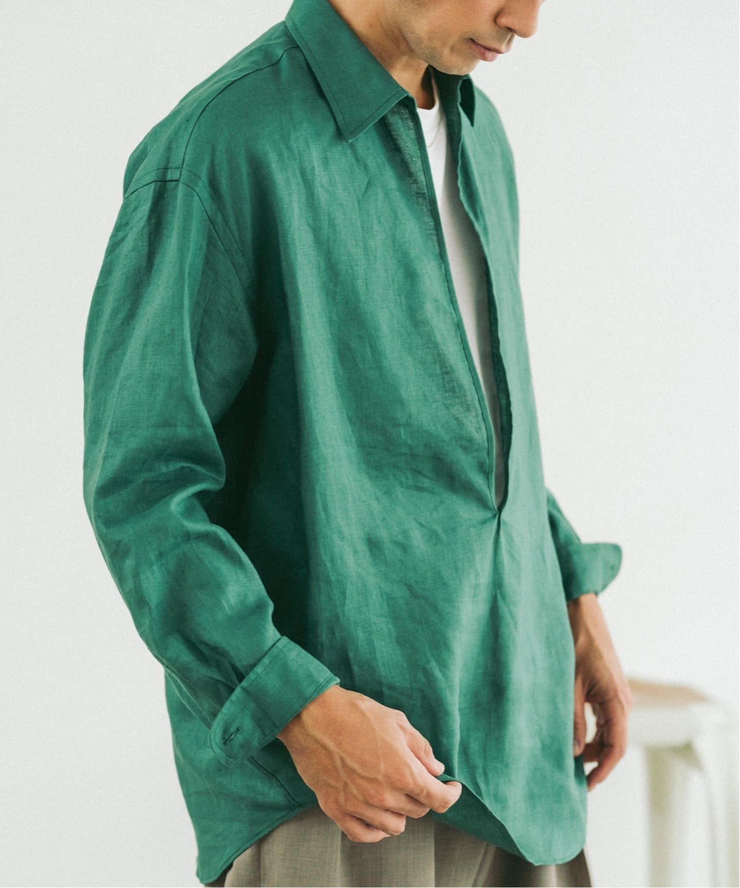 【エディフィス/EDIFICE / MEN】の《追加》リネン スキッパー シャツ インテリア・キッズ・メンズ・レディースファッション・服の通販 founy(ファニー) 　ファッション　Fashion　メンズファッション　Fashion for Men　スキッパー　Skipper, Open Collar　リネン　Linen, Linen Fabric　グリーン|ID: prp329100004590143 ipo3291000000032755017