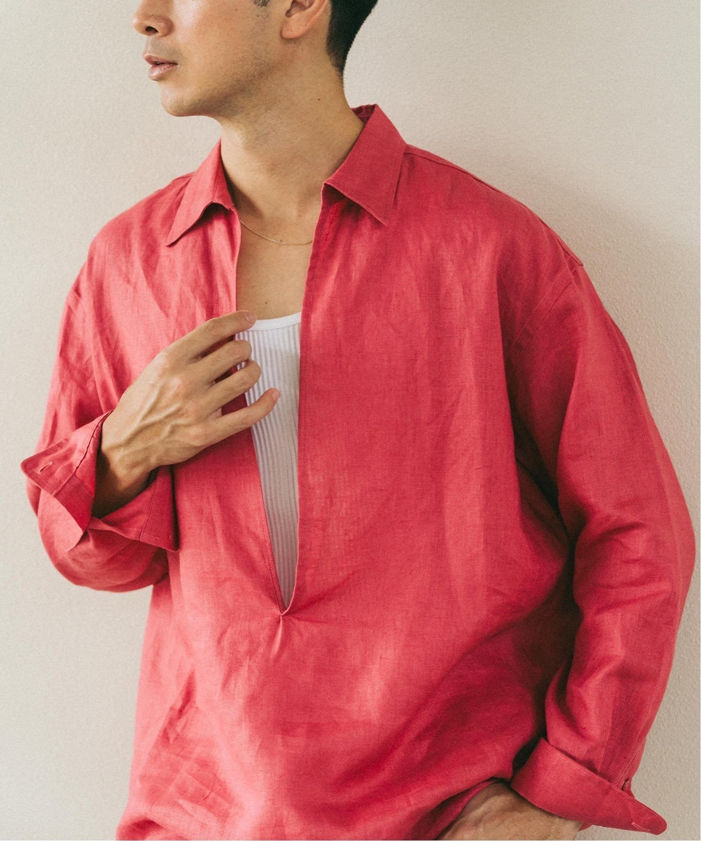 【エディフィス/EDIFICE / MEN】の《追加》リネン スキッパー シャツ インテリア・キッズ・メンズ・レディースファッション・服の通販 founy(ファニー) 　ファッション　Fashion　メンズファッション　Fashion for Men　スキッパー　Skipper, Open Collar　リネン　Linen, Linen Fabric　ピンク|ID: prp329100004590143 ipo3291000000032755021