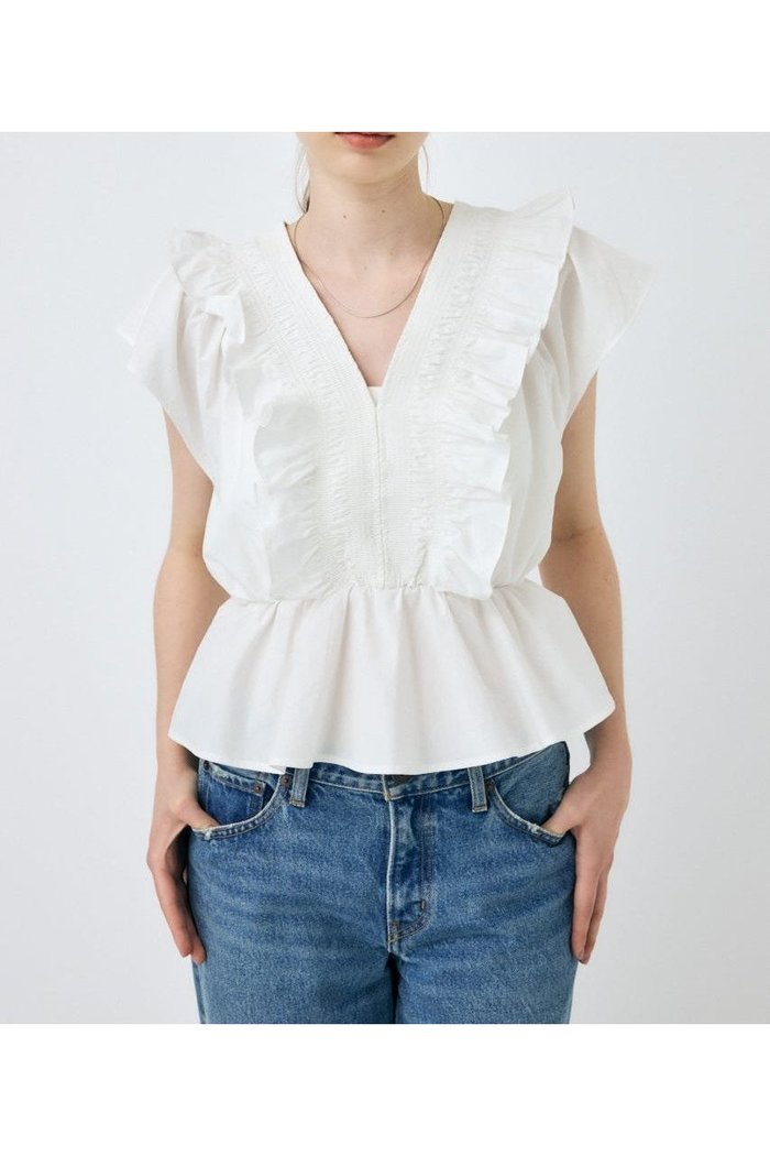 【マウジー/moussy】のSHIRRING RUFFLE PEPLUM トップス インテリア・キッズ・メンズ・レディースファッション・服の通販 founy(ファニー) https://founy.com/ ファッション Fashion レディースファッション Fashion for Women トップス・カットソー Cut & Sew Tops おすすめ Recommended / Our Picks インナー Innerwear ガーリー Girly, Feminine Style キャップ Cap, Baseball Cap シャーリング Shirring, Ruched スリーブ Sleeve, Long Sleeve / Short Sleeve デニム Denim, Jeans Material フリル Frill, Ruffle ペプラム Peplum, Flared Hem 人気 Popular, Best Seller 再入荷 Restock / Back in Stock |ID: prp329100004590280 ipo3291000000032724418