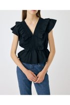 【マウジー/moussy】のSHIRRING RUFFLE PEPLUM トップス BLK|ID: prp329100004590280 ipo3291000000032724423