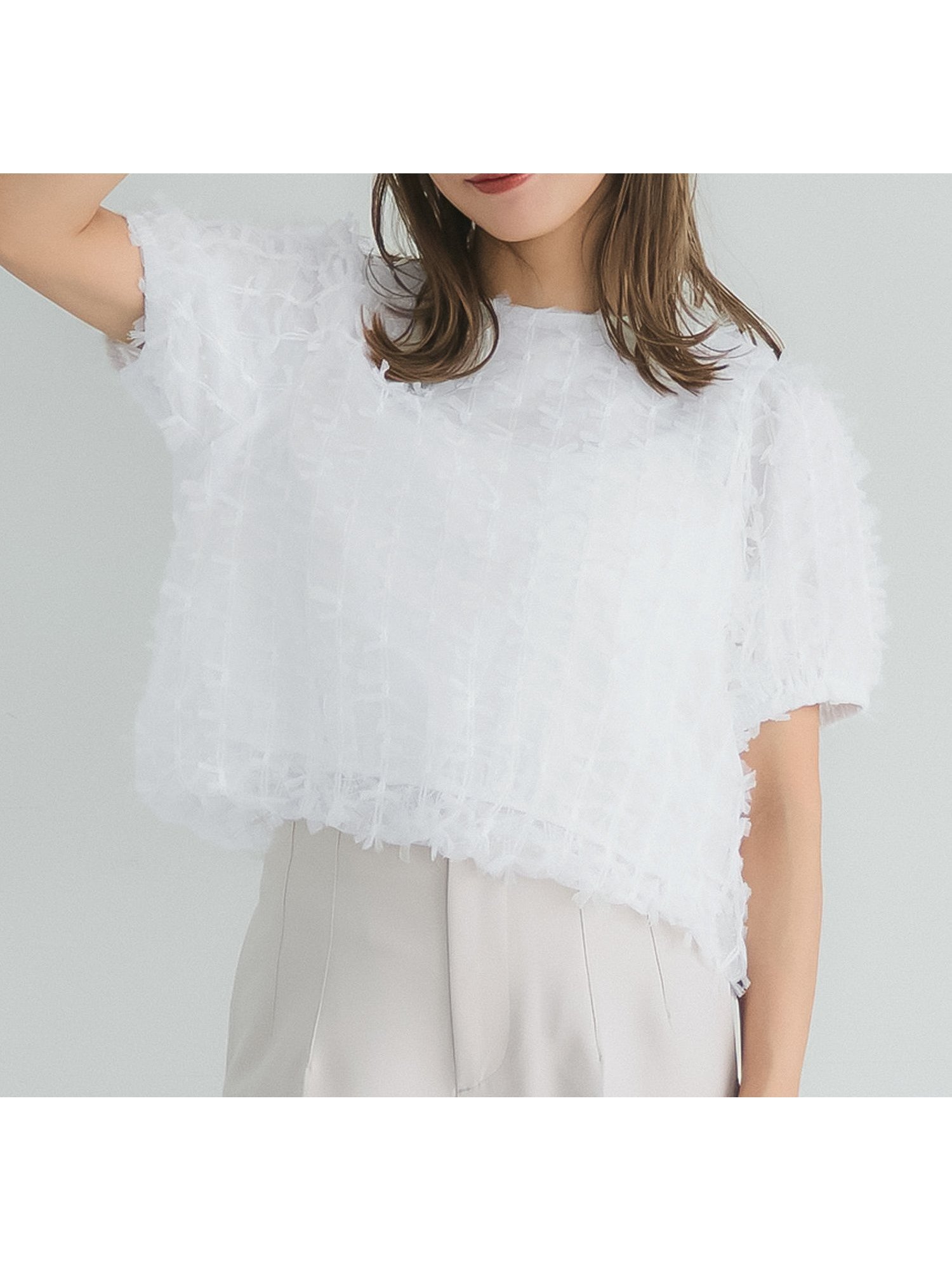 【コカ/COCA】のリボンチュールブラウス 人気、トレンドファッション・服の通販 founy(ファニー) 　ファッション　Fashion　レディースファッション　Fashion for Women　トップス・カットソー　Cut & Sew Tops　シャツ・ブラウス・オフィスカジュアル　Elegant Blouses & Button-Ups　ショート　Short, Short Length　チュール　Tulip, Tulip Motif　デニム　Denim, Jeans Material　トレンド　Trend, Trending Now　フェミニン　Feminine, Girly　フリンジ　Fringe, Tassel　ポケット　Pocket, Pocket Detail　リボン　Ribbon, Bow　エレガント 上品　Elegant　 other-1|ID: prp329100004590281 ipo3291000000032715162