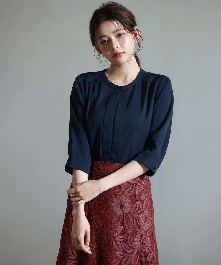 【ドレス/DRESS+】のブラウス 七分袖 2way トップス プルオーバー インテリア・キッズ・メンズ・レディースファッション・服の通販 founy(ファニー) 　ファッション　Fashion　レディースファッション　Fashion for Women　トップス・カットソー　Cut & Sew Tops　シャツ・ブラウス・オフィスカジュアル　Elegant Blouses & Button-Ups　カジュアルプルオーバー・ニットトップス　Pullovers & Knit Tops / Casual Pullovers　とろみ　Fluid, Flowy Fabric　インナー　Innerwear　オケージョン　Occasion Wear　ギャザー　Gathered, Ruffled　シンプル　Simple, Minimal　スキッパー　Skipper, Open Collar　フェミニン　Feminine, Girly　フロント　Front, Front Design　ネイビー|ID: prp329100004590314 ipo3291000000033460316
