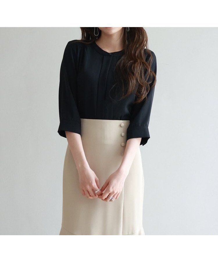 【ドレス/DRESS+】のブラウス 七分袖 2way トップス プルオーバー インテリア・キッズ・メンズ・レディースファッション・服の通販 founy(ファニー) 　ファッション　Fashion　レディースファッション　Fashion for Women　トップス・カットソー　Cut & Sew Tops　シャツ・ブラウス・オフィスカジュアル　Elegant Blouses & Button-Ups　カジュアルプルオーバー・ニットトップス　Pullovers & Knit Tops / Casual Pullovers　とろみ　Fluid, Flowy Fabric　インナー　Innerwear　オケージョン　Occasion Wear　ギャザー　Gathered, Ruffled　シンプル　Simple, Minimal　スキッパー　Skipper, Open Collar　フェミニン　Feminine, Girly　フロント　Front, Front Design　ブラック|ID: prp329100004590314 ipo3291000000033460322