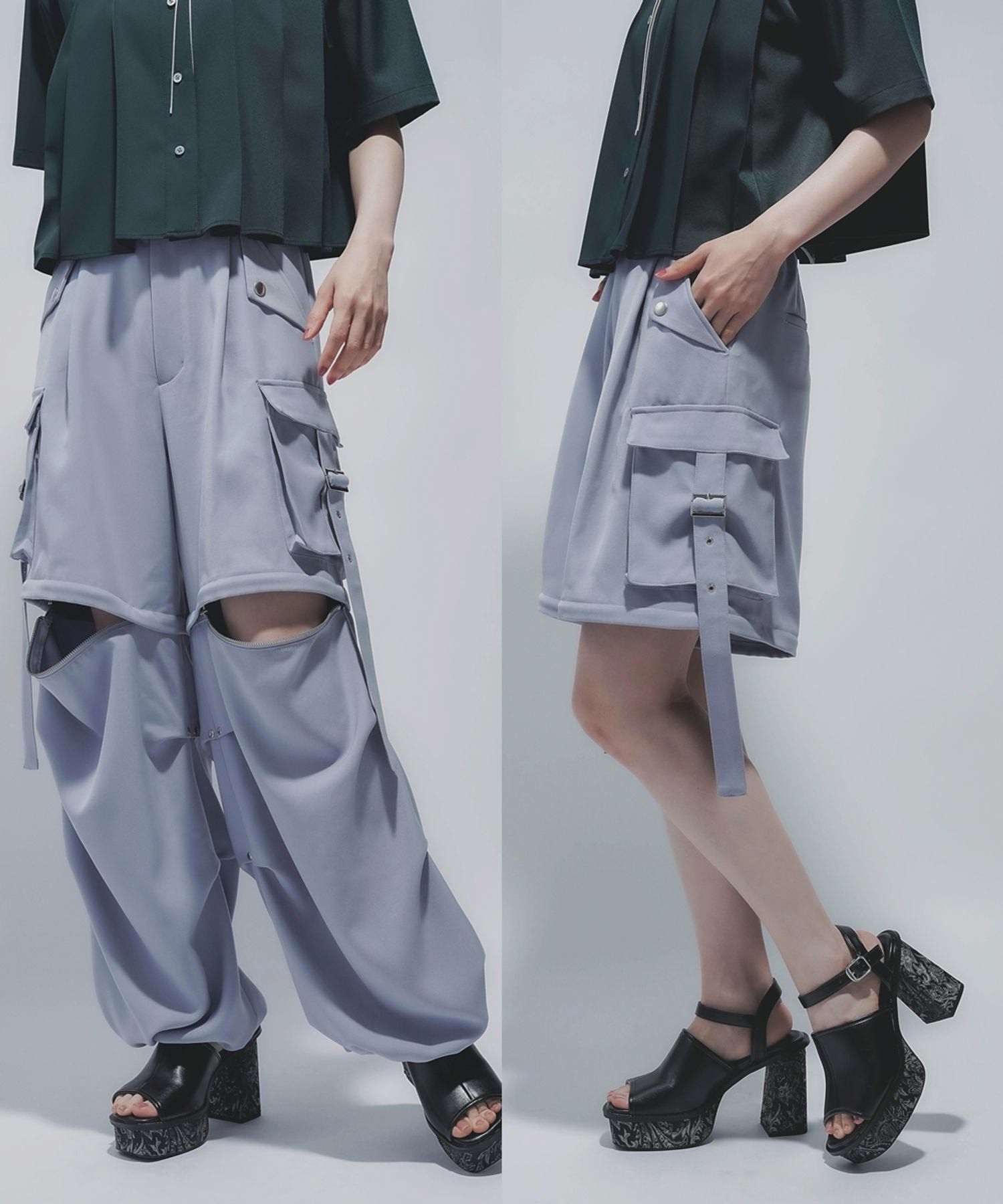 【ハレ/HARE】のマルチWAYワイドカーゴパンツ インテリア・キッズ・メンズ・レディースファッション・服の通販 founy(ファニー) 　ファッション　Fashion　レディースファッション　Ladies' Fashion Online　パンツ　Pants　おすすめ　Recommend　ウェーブ　Wave　ジップ　Zip　ジャケット　Jacket　ストレート　Straight　ハーフ　Half　バルーン　Balloon　ポケット　Pocket　ロング　Long　ワイド　Wide　ブルー82|ID: prp329100004590396 ipo3291000000032571340
