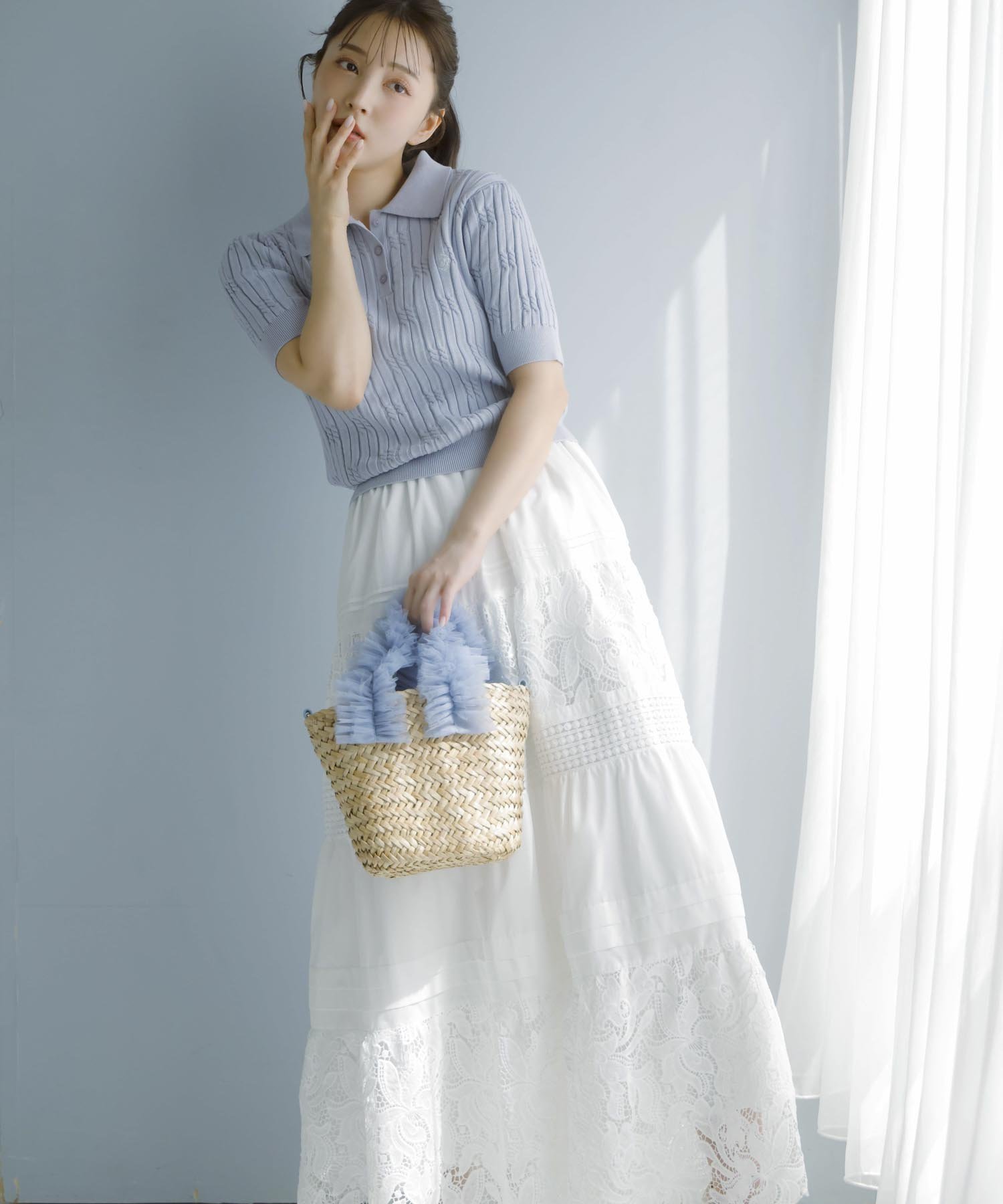 【ノエラ/Noela】のレース切り替えスカート インテリア・キッズ・メンズ・レディースファッション・服の通販 founy(ファニー) 　ファッション　Fashion　レディースファッション　Ladies' Fashion Online　スカート　Skirt　カットソー　Cut And Sew　スカラップ　Scalloped　ティアードスカート　Tiered Skirt　フロント　Front　ポケット　Pocket　レース　Race　切替　Switching　オフホワイト|ID: prp329100004590562 ipo3291000000032653931