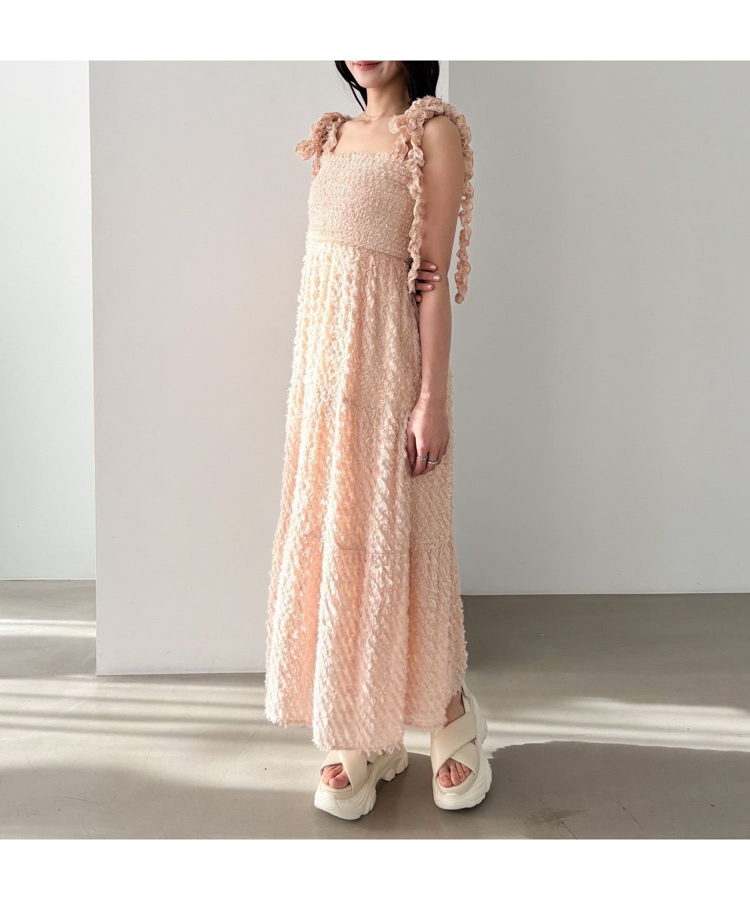 【ヘザー/Heather】のジャガードフリルキャミワンピース インテリア・キッズ・メンズ・レディースファッション・服の通販 founy(ファニー) 　ファッション　Fashion　レディースファッション　Fashion for Women　ワンピース　Dresses　キャミソールワンピース　Camisole Dresses　おすすめ　Recommended / Our Picks　インナー　Innerwear　カットソー　Cut and Sewn Top　キャミワンピース　Cami Dress, Slip Dress　シャーリング　Shirring, Ruched　デニム　Denim, Jeans Material　フリル　Frill, Ruffle　ロマンティック　Romantic, Feminine Style　ベージュ|ID: prp329100004590764 ipo3291000000032890036