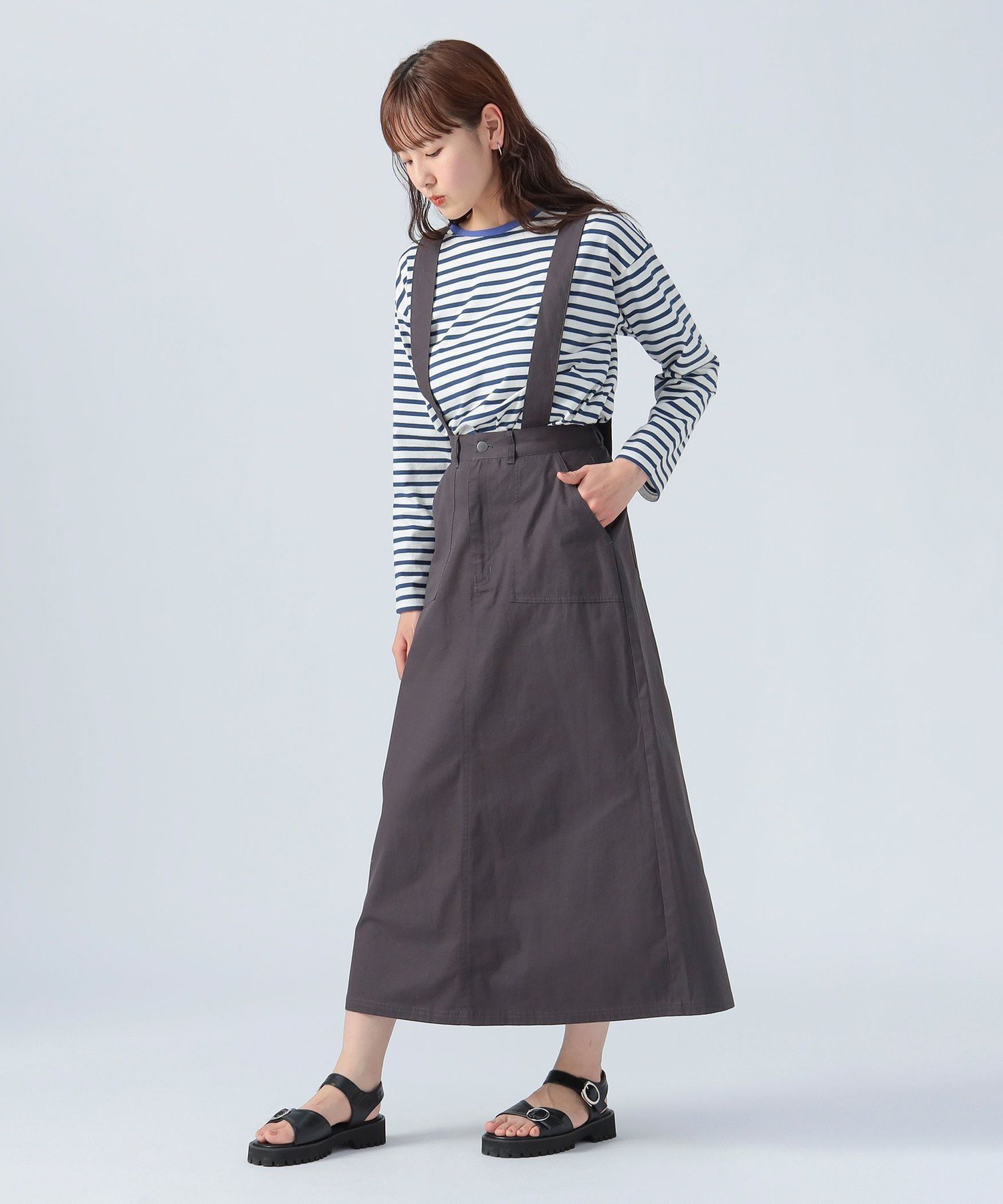 【ビームス ハート/BEAMS HEART】のサスペンダー付き フレアスカート インテリア・キッズ・メンズ・レディースファッション・服の通販 founy(ファニー) 　ファッション　Fashion　レディースファッション　Ladies' Fashion Online　スカート　Skirt　Aライン/フレアスカート　Flared A-Line Skirts　サスペンダー　Suspenders　スリット　Slit　フィット　Fit　フレア　Flare　リラックス　Relax　ロング　Long　CHARCOAL BLACK|ID: prp329100004590841 ipo3291000000032577713