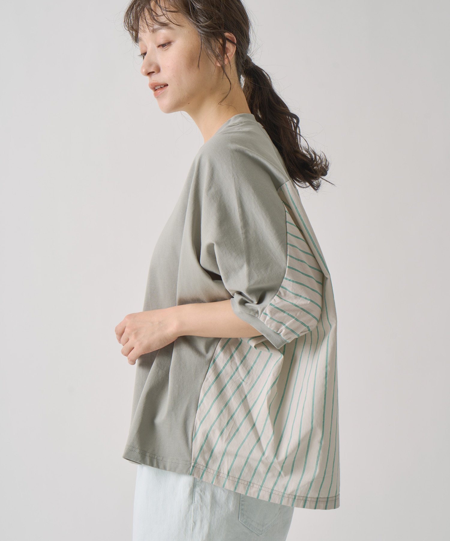【その他のブランド/Other】の「KELEN / ケレン」 デザインコンビトップス SALOW インテリア・キッズ・メンズ・レディースファッション・服の通販 founy(ファニー) 　ファッション　Fashion　メンズファッション　Fashion for Men　トップス・カットソー　Cut & Sew Tops　カットソー　Cut and Sewn Top　シンプル　Simple, Minimal　スタンダード　Standard, Basic　ストライプ　Stripe, Striped Pattern　トレンド　Trend, Trending Now　ヨーク　Yoke, Yoke Design　レース　Lace, Lace Fabric　S/S・春夏　SS, Spring/Summer, Warm Season　再入荷　Restock / Back in Stock　夏　Summer　2025年　2025　2025春夏・S/S　Spring/Summer 2025 SS25　SMOKEGREEN|ID: prp329100004590918 ipo3291000000033028318