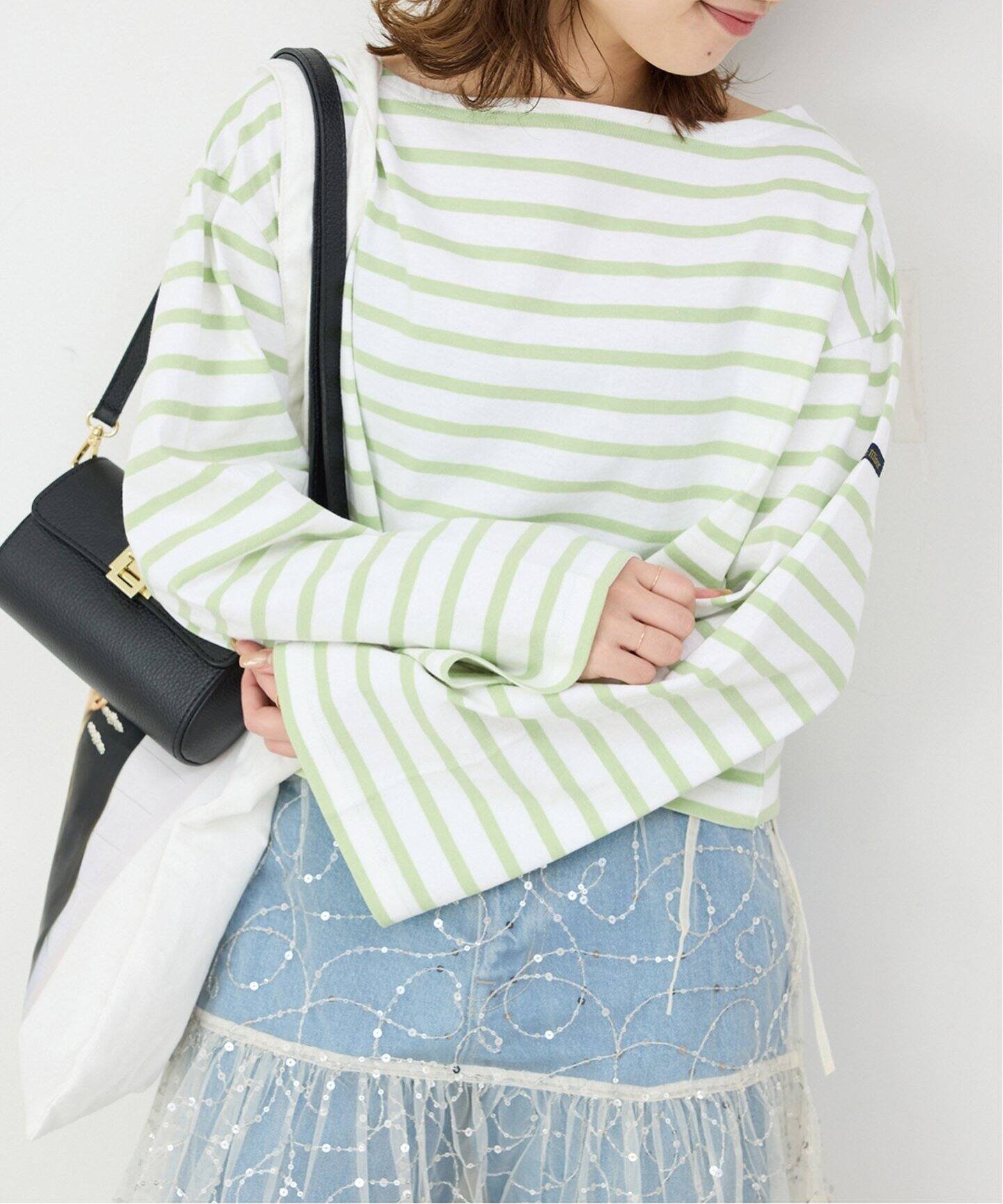 【スローブ イエナ/SLOBE IENA】のLe minor/ルミノア SLOBE別注 ショートボーダープルオーバー インテリア・キッズ・メンズ・レディースファッション・服の通販 founy(ファニー) 　ファッション　Fashion　レディースファッション　Ladies' Fashion Online　トップス・カットソー　Tops/Tshirt　プルオーバー　Pullover　2025年　2025　2025春夏・S/S　Ss,Spring/Summer,2025　クロップド　Cropped　トレンド　Trend　バスク　Basque　バランス　Balance　フランス　France　人気　Popularity　別注　Special Order　春　Spring　グリーン B|ID: prp329100004591064 ipo3291000000032641913