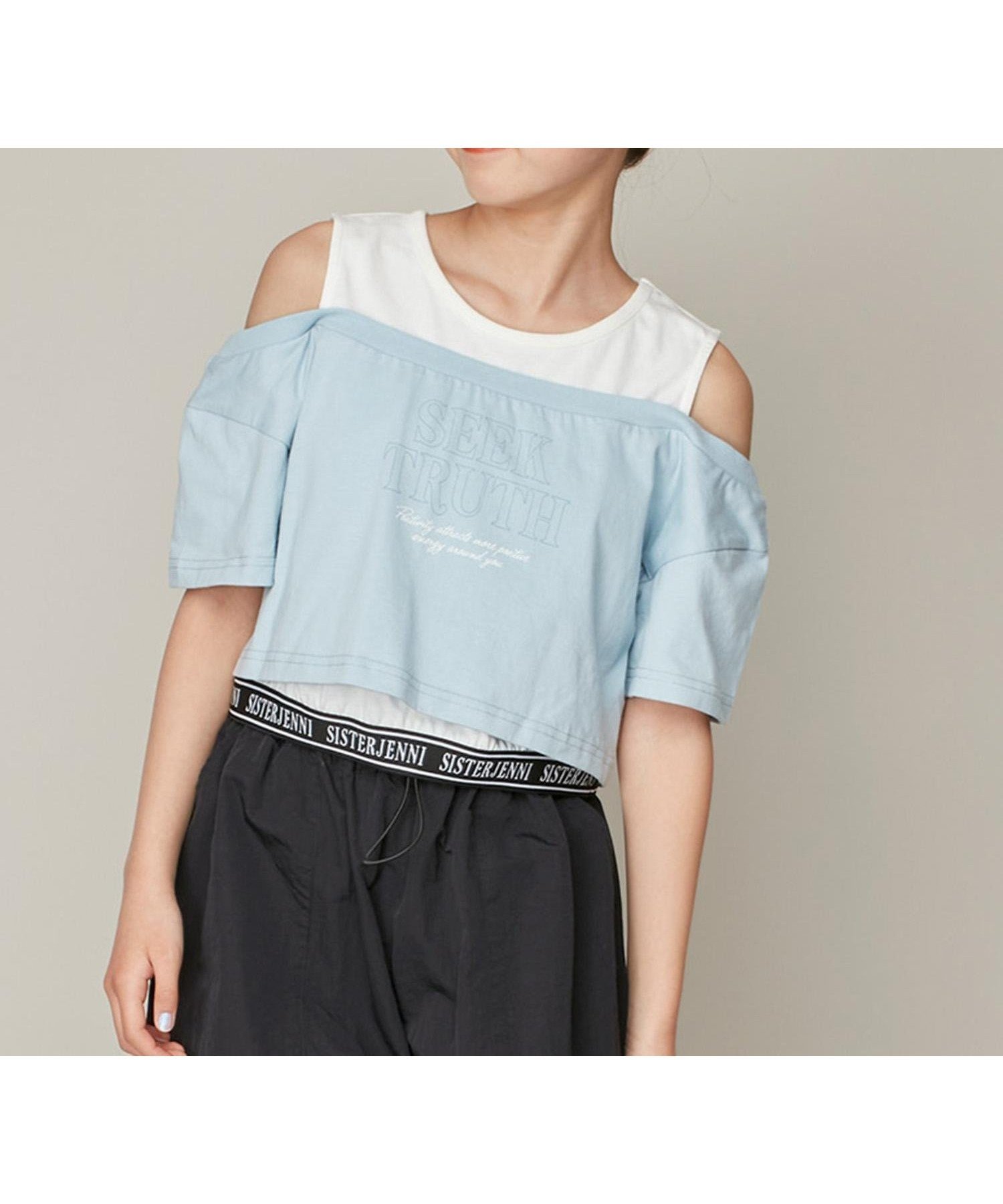 【その他のブランド/Other】の【コットン100%】肩あきレイヤード風短丈T 人気、トレンドファッション・服の通販 founy(ファニー) 　ファッション　Fashion　キッズファッション　Fashion for Kids　ガーリー　Girly, Feminine Style　吸水　Absorbent, Quick-Dry　ショート　Short, Short Length　ベーシック　Basic, Essential　半袖　Short Sleeve, Half Sleeve　ロング　Long, Long-Length　おすすめ　Recommended / Our Picks　夏　Summer　 other-1|ID: prp329100004591071 ipo3291000000033028153
