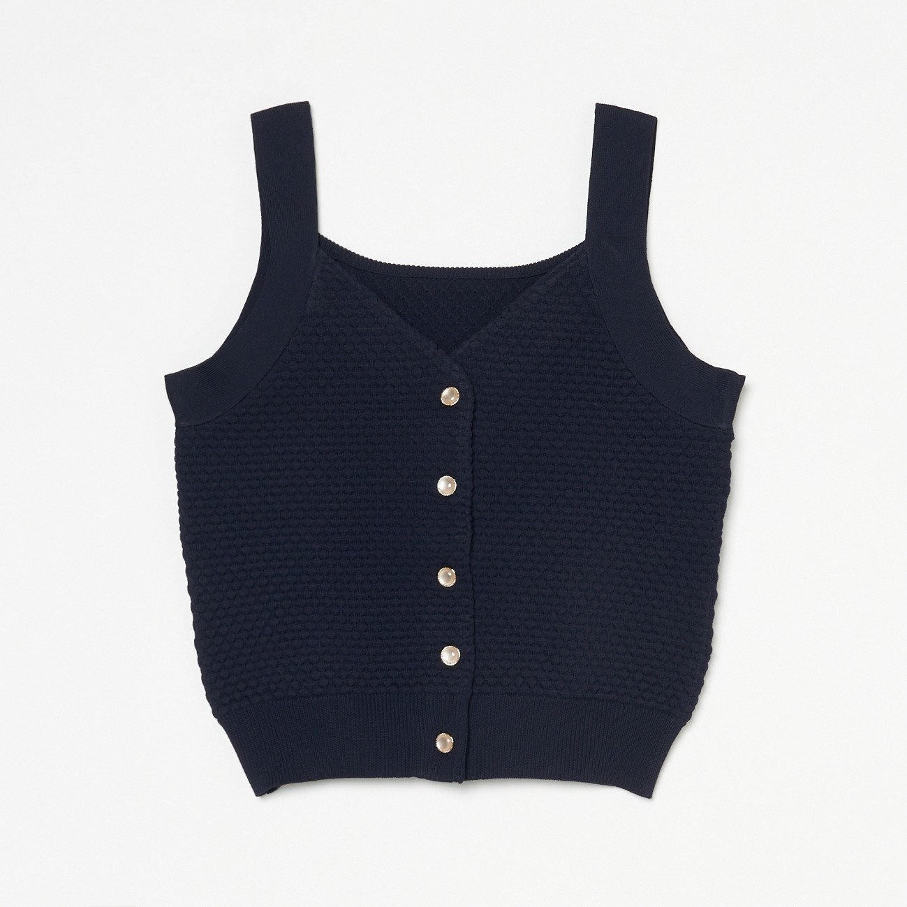 【エリオポール/heliopole】のPOPCORN KNIT BIJOU BUTTON VEST インテリア・キッズ・メンズ・レディースファッション・服の通販 founy(ファニー) 　ファッション　Fashion　レディースファッション　Ladies' Fashion Online　アウター　Coat Outerwear　トップス・カットソー　Tops/Tshirt　ニット　Knit Tops　ベスト/ジレ　Gilets/Vests　フロント　Front　ベスト　Vest　ネイビー|ID: prp329100004591227 ipo3291000000032585678