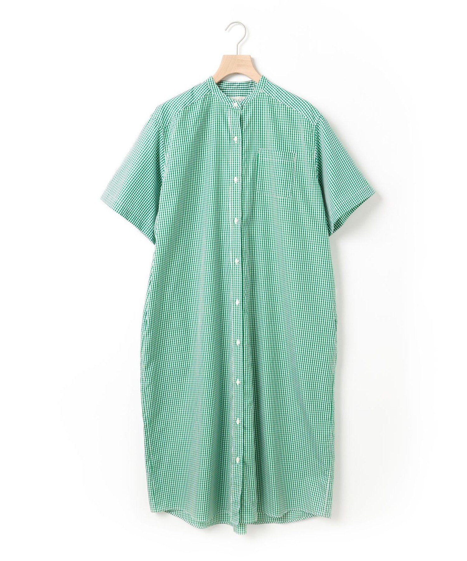 【マーコート/MARcourt】のMidiUmi バンドカラーシャツワンピース インテリア・キッズ・メンズ・レディースファッション・服の通販 founy(ファニー) 　ファッション　Fashion　レディースファッション　Fashion for Women　ワンピース　Dresses　シャツワンピース / 1枚で着映えコーデ　Shirt Dresses　おすすめ　Recommended / Our Picks　ギャザー　Gathered, Ruffled　ストライプ　Stripe, Striped Pattern　チェック　Check, Plaid, Tartan　フロント　Front, Front Design　ブロード　Broadcloth, Fine Cotton　ポケット　Pocket, Pocket Detail　無地　Plain, Solid Color　グリーンチェック|ID: prp329100004591602 ipo3291000000032749246