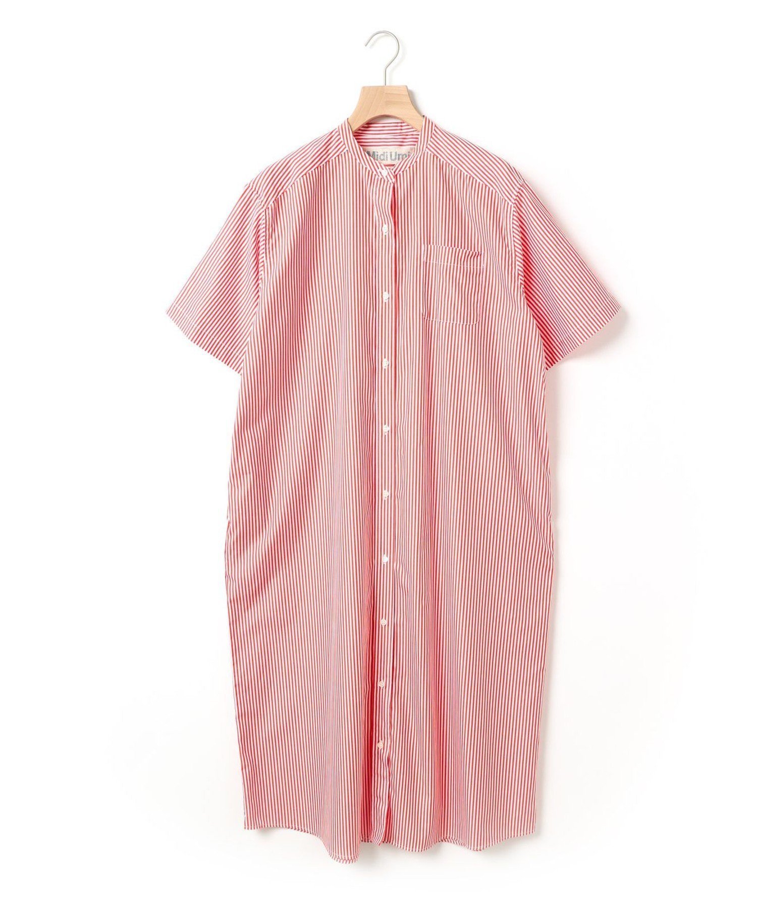 【マーコート/MARcourt】のMidiUmi バンドカラーシャツワンピース インテリア・キッズ・メンズ・レディースファッション・服の通販 founy(ファニー) 　ファッション　Fashion　レディースファッション　Fashion for Women　ワンピース　Dresses　シャツワンピース / 1枚で着映えコーデ　Shirt Dresses　おすすめ　Recommended / Our Picks　ギャザー　Gathered, Ruffled　ストライプ　Stripe, Striped Pattern　チェック　Check, Plaid, Tartan　フロント　Front, Front Design　ブロード　Broadcloth, Fine Cotton　ポケット　Pocket, Pocket Detail　無地　Plain, Solid Color　レッドストライプAcolor42A)|ID: prp329100004591602 ipo3291000000032749248