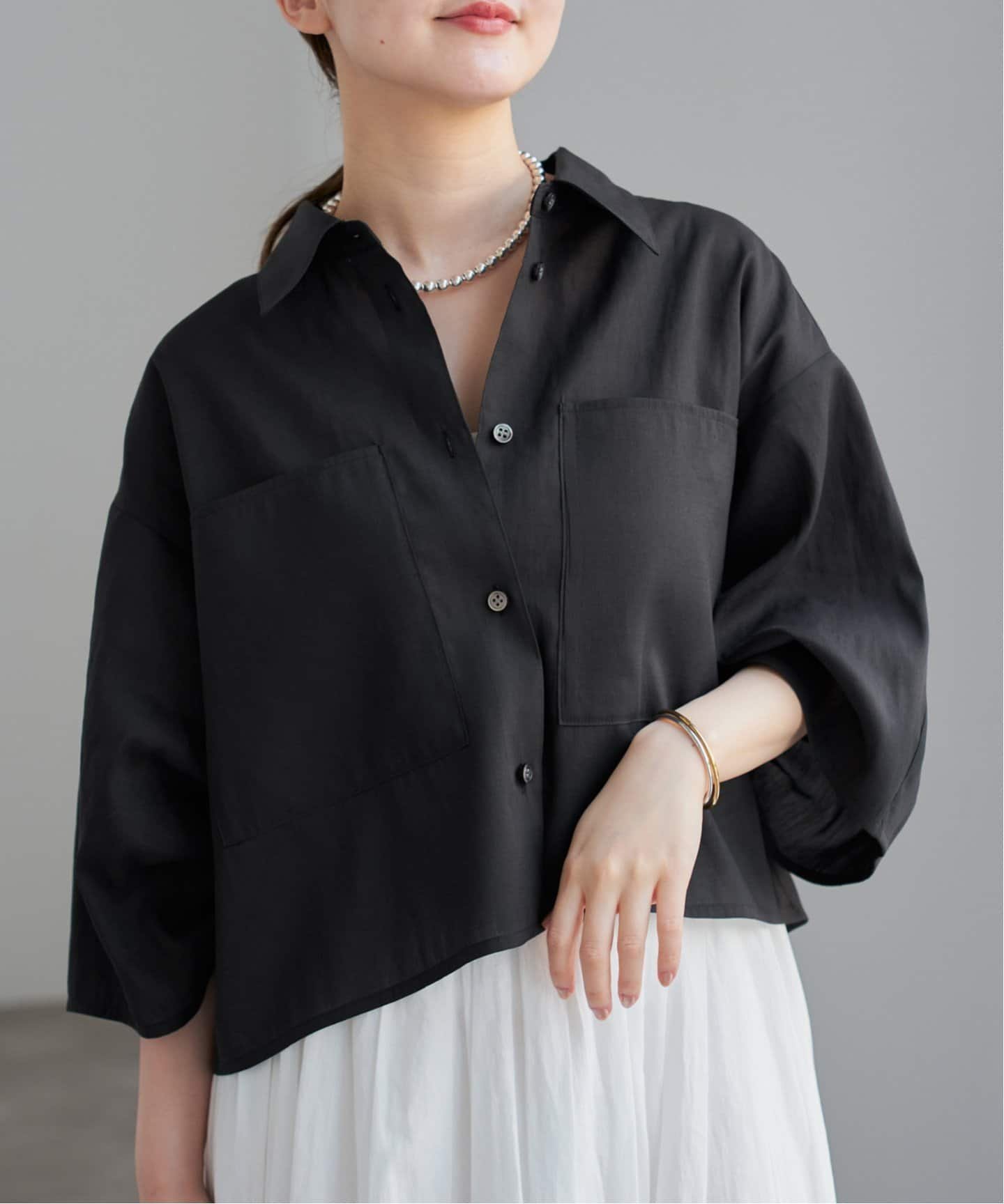 【イエナ/IENA】のリネンミックスクロップドシャツ インテリア・キッズ・メンズ・レディースファッション・服の通販 founy(ファニー) 　ファッション　Fashion　レディースファッション　Ladies' Fashion Online　トップス・カットソー　Tops/Tshirt　シャツ/ブラウス　Shirts/Blouses　2025年　2025　2025春夏・S/S　Ss,Spring/Summer,2025　シンプル　Simple　バランス　Balance　ミックス　Mix　リネン　Linen　ワイド　Wide　夏　Summer　ブラック|ID: prp329100004591604 ipo3291000000032652261