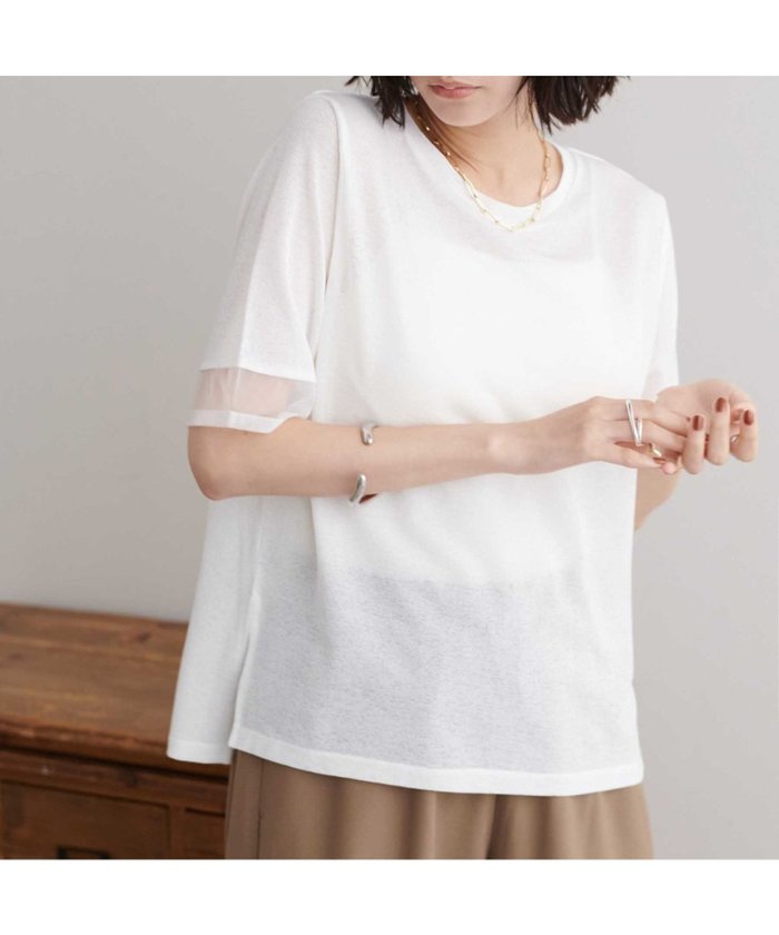 【ディスコート/Discoat】のシアー袖切替5分袖Tシャツ インテリア・キッズ・メンズ・レディースファッション・服の通販 founy(ファニー) https://founy.com/ ファッション Fashion レディースファッション Fashion for Women トップス・カットソー Cut & Sew Tops シャツ・ブラウス・オフィスカジュアル Elegant Blouses & Button-Ups ロングTシャツ・Tシャツ Longline T-Shirts & Tees インナー Innerwear キャミワンピース Cami Dress, Slip Dress サロペット Overalls, Salopette シアー Sheer, See-Through スリット Slit, Slit Detail 切替 Switching, Contrast Panel |ID: prp329100004591614 ipo3291000000033055652