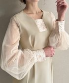 【ジュノア/JUNOAH】のチュールスリーブ異素材ドッキングタックワンピース ライトベージュ|ID: prp329100004591710 ipo3291000000032593252
