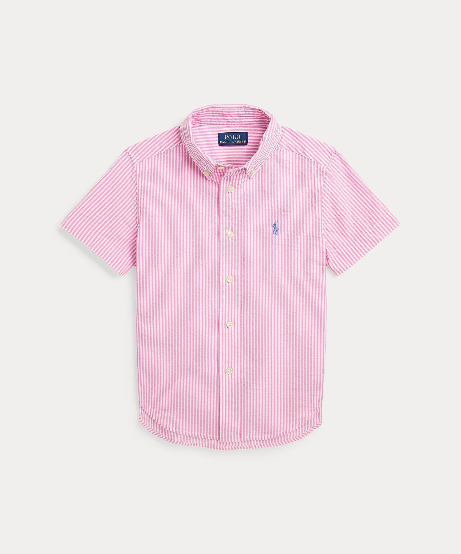 【ラルフローレン/RALPH LAUREN / KIDS】の(ボーイズ 2才~7才)ストライプド シアサッカー ショートスリーブ シャツ インテリア・キッズ・メンズ・レディースファッション・服の通販 founy(ファニー) 　ファッション　Fashion　キッズファッション　Fashion for Kids　ウォッシュ　Washed Finish　ショート　Short, Short Length　スリーブ　Sleeve, Long Sleeve / Short Sleeve　ダウン　Down, Puffer　プリーツ　Pleats, Pleated　ボックス　Boxy, Box Shape　ボーイズ　Boyish, Boy Style　ヨーク　Yoke, Yoke Design　半袖　Short Sleeve, Half Sleeve　650ピンク|ID: prp329100004591768 ipo3291000000033507809