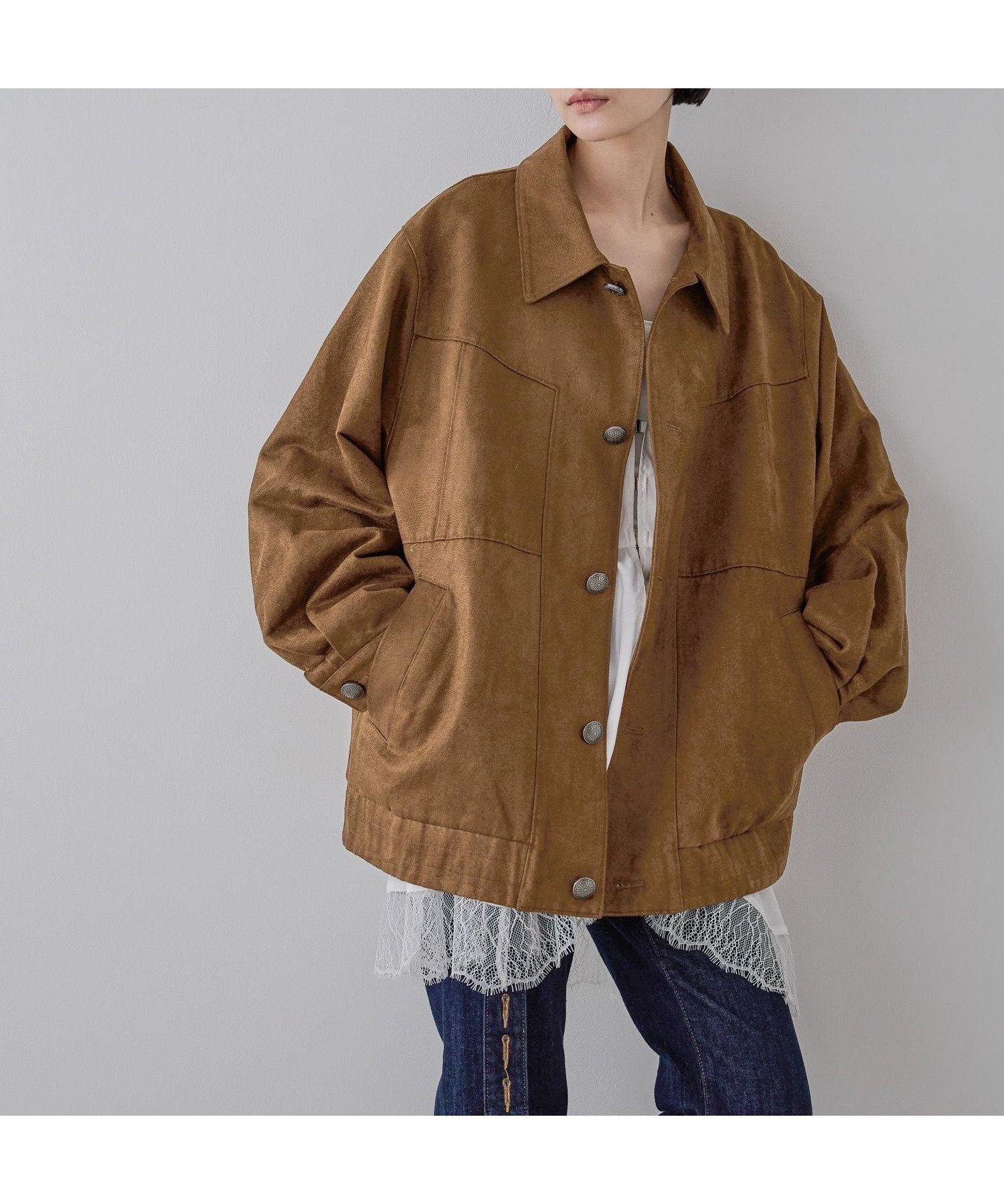 【ジーナシス/JEANASiS】のステッチスエードジャケット インテリア・キッズ・メンズ・レディースファッション・服の通販 founy(ファニー) 　ファッション　Fashion　レディースファッション　Fashion for Women　アウター　Coat / Outerwear Collection　レディースジャケット・軽アウター　Jackets　シンプル　Simple, Minimal　ジャケット　Jacket, Outerwear　デニム　Denim, Jeans Material　トレンド　Trend, Trending Now　フィット　Fit, Slim Fit　ボトム　Bottoms, Lower Wear　ルーズ　Loose, Oversized　エレガント 上品　Elegant　ブラウン|ID: prp329100004591797 ipo3291000000032594547