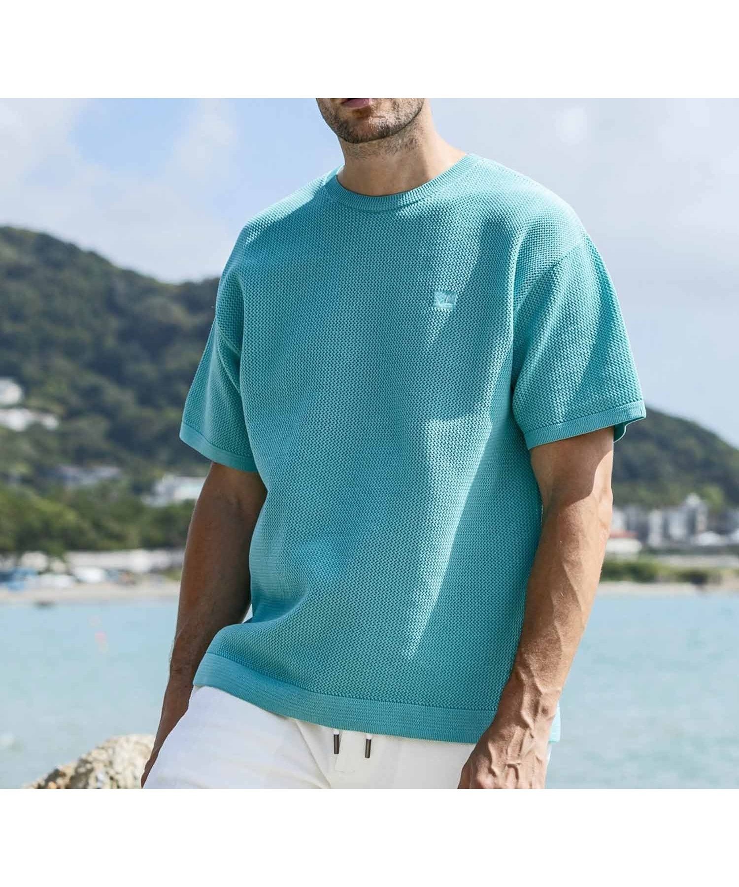 【シフォン/SHIFFON / MEN】の1PIU1UGUALE3 RELAX ベーシック半袖ニットTシャツ「LEON 4月号掲載」 インテリア・キッズ・メンズ・レディースファッション・服の通販 founy(ファニー) 　ファッション　Fashion　メンズファッション　Fashion for Men　春　Spring　吸水　Absorbent, Quick-Dry　4月号　April Issue　ショーツ　Shorts, Short Pants　シンプル　Simple, Minimal　雑誌　Magazine, Fashion Magazine　ベーシック　Basic, Essential　半袖　Short Sleeve, Half Sleeve　メッシュ　Mesh, Net Fabric　リラックス　Relax, Relaxed Fit　S/S・春夏　SS, Spring/Summer, Warm Season　夏　Summer　sax|ID: prp329100004591980 ipo3291000000032712778