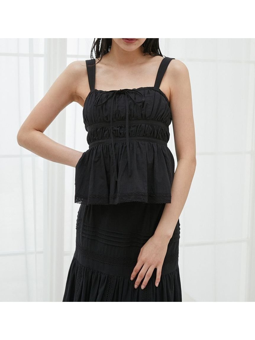 【スナイデル/SNIDEL】のコットンキャミブラウス インテリア・キッズ・メンズ・レディースファッション・服の通販 founy(ファニー) 　ファッション　Fashion　レディースファッション　Fashion for Women　トップス・カットソー　Cut & Sew Tops　キャミソール&ノースリーブ　Camisoles & Sleeveless Tops　シャツ・ブラウス・オフィスカジュアル　Elegant Blouses & Button-Ups　おすすめ　Recommended / Our Picks　エレガント 上品　Elegant　ギャザー　Gathered, Ruffled　クラシカル　Classical, Vintage-Inspired　シャーリング　Shirring, Ruched　フィット　Fit, Slim Fit　フェミニン　Feminine, Girly　ペプラム　Peplum, Flared Hem　レース　Lace, Lace Fabric　ヴィンテージ　Vintage Style　今季　This Season, Current Season　BLK[009]|ID: prp329100004591988 ipo3291000000033374256