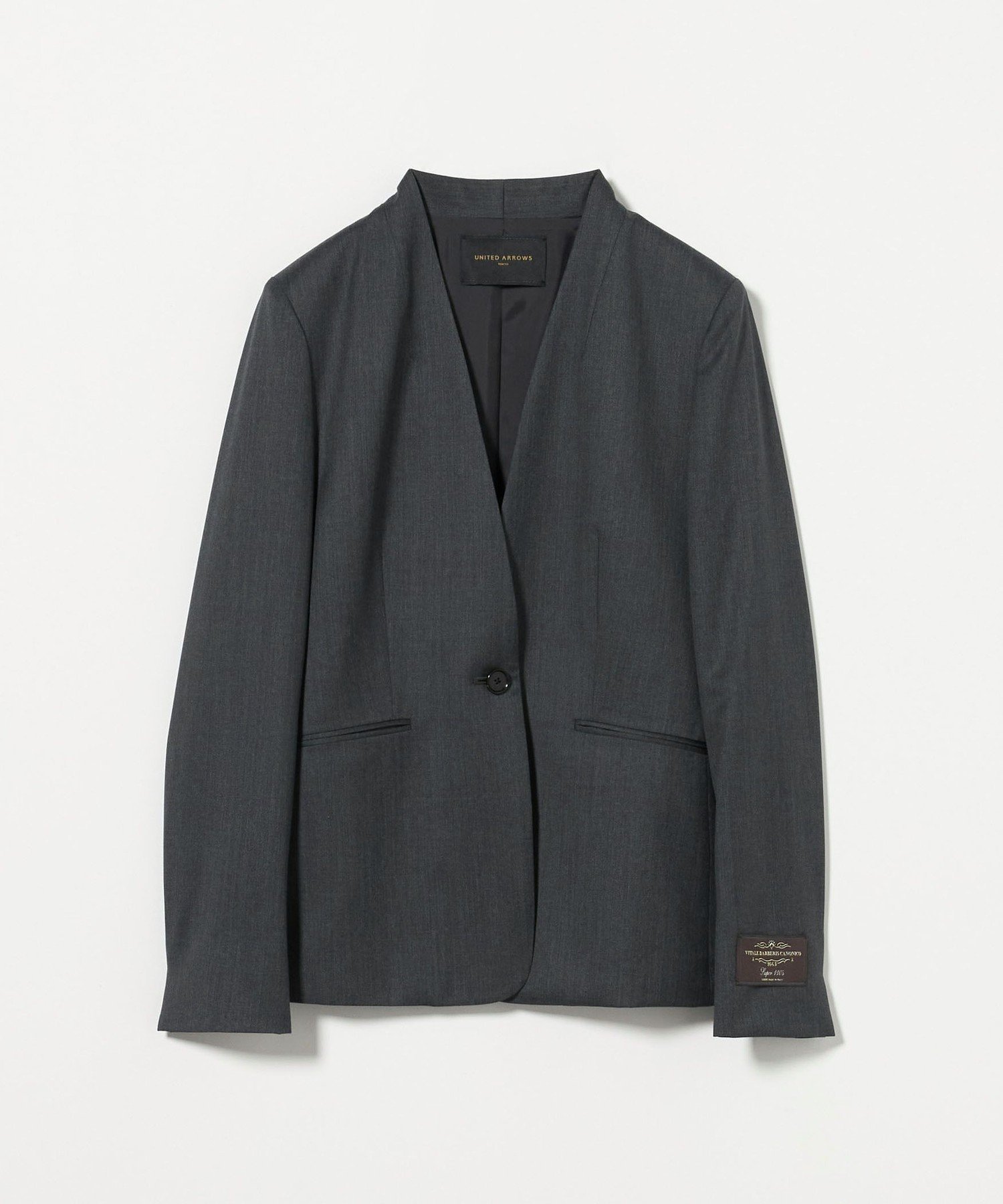 【ユナイテッドアローズ/UNITED ARROWS】のCANONICO ノーラペルジャケット インテリア・キッズ・メンズ・レディースファッション・服の通販 founy(ファニー) 　ファッション　Fashion　レディースファッション　Fashion for Women　アウター　Coat / Outerwear Collection　レディースジャケット・軽アウター　Jackets　イタリア　Italy　シェイプ　Shape, Slim Fit　ジャケット　Jacket, Outerwear　セットアップ　Set-Up, Coordinated Outfit　ボトム　Bottoms, Lower Wear　おすすめ　Recommended / Our Picks　夏　Summer　DK.GRAY|ID: prp329100004592075 ipo3291000000032599844