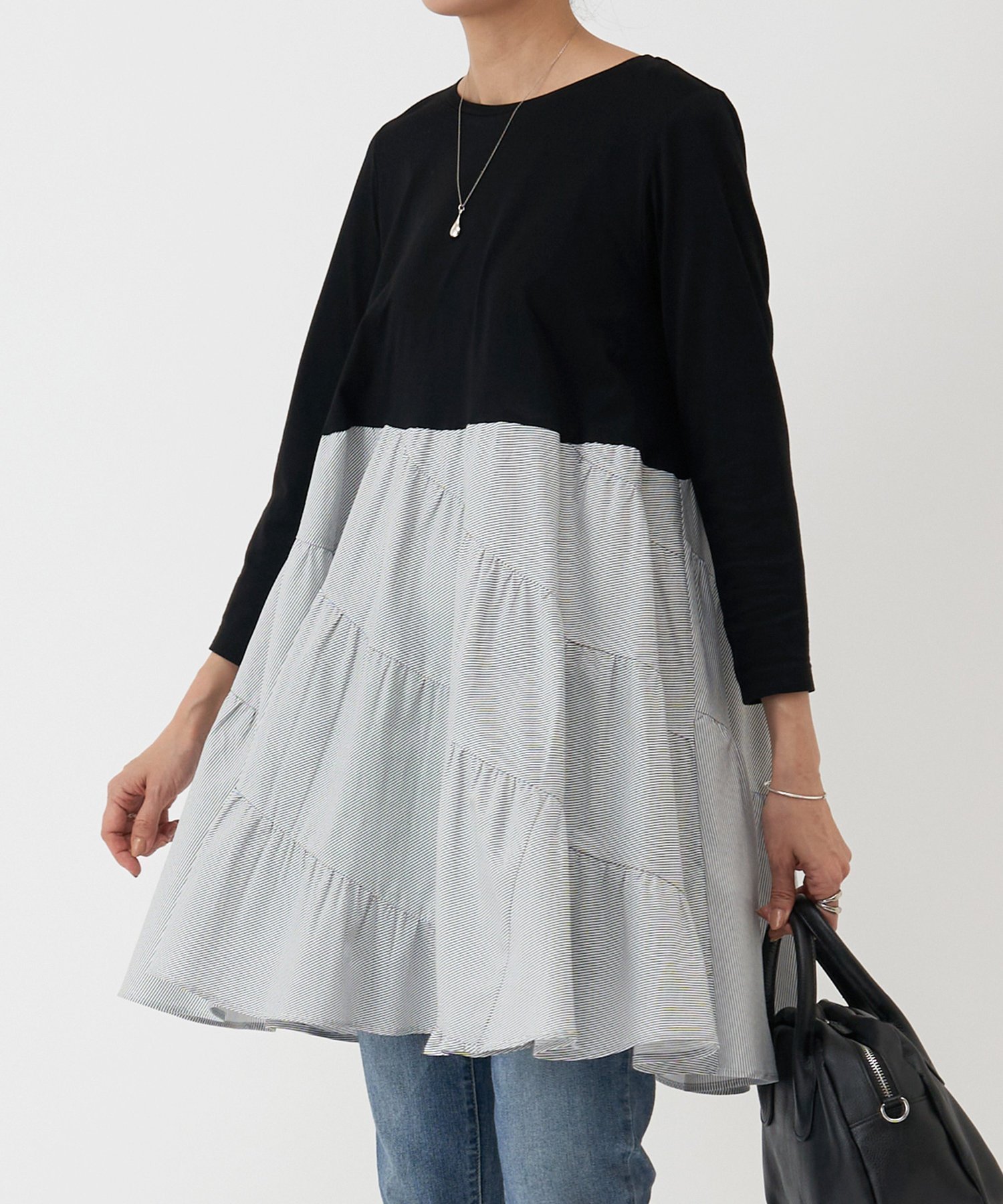 【その他のブランド/Other】のエスカルゴコンビチュニック 人気、トレンドファッション・服の通販 founy(ファニー) 　ファッション　Fashion　レディースファッション　Fashion for Women　トップス・カットソー　Cut & Sew Tops　おすすめ　Recommended / Our Picks　カットソー　Cut and Sewn Top　ギャザー　Gathered, Ruffled　チュニック　Tunic, Long Top　ティアード　Tiered, Tiered Style　 other-1|ID: prp329100004592551 ipo3291000000032727082
