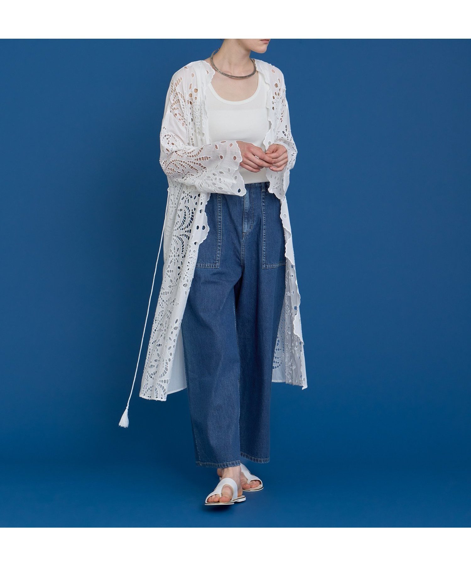 【ハウス オブ ロータス/HOUSE OF LOTUS】のシフリー刺繍ロングガウン インテリア・キッズ・メンズ・レディースファッション・服の通販 founy(ファニー) 　ファッション　Fashion　レディースファッション　Ladies' Fashion Online　2025年　2025　2025春夏・S/S　Ss,Spring/Summer,2025　ガウン　Gown　シンプル　Simple　スカラップ　Scalloped　タッセル　Tassel　ボタニカル　Botanical　レース　Race　ロング　Long　ワーク　Work　夏　Summer　ホワイト|ID: prp329100004592586 ipo3291000000032605212