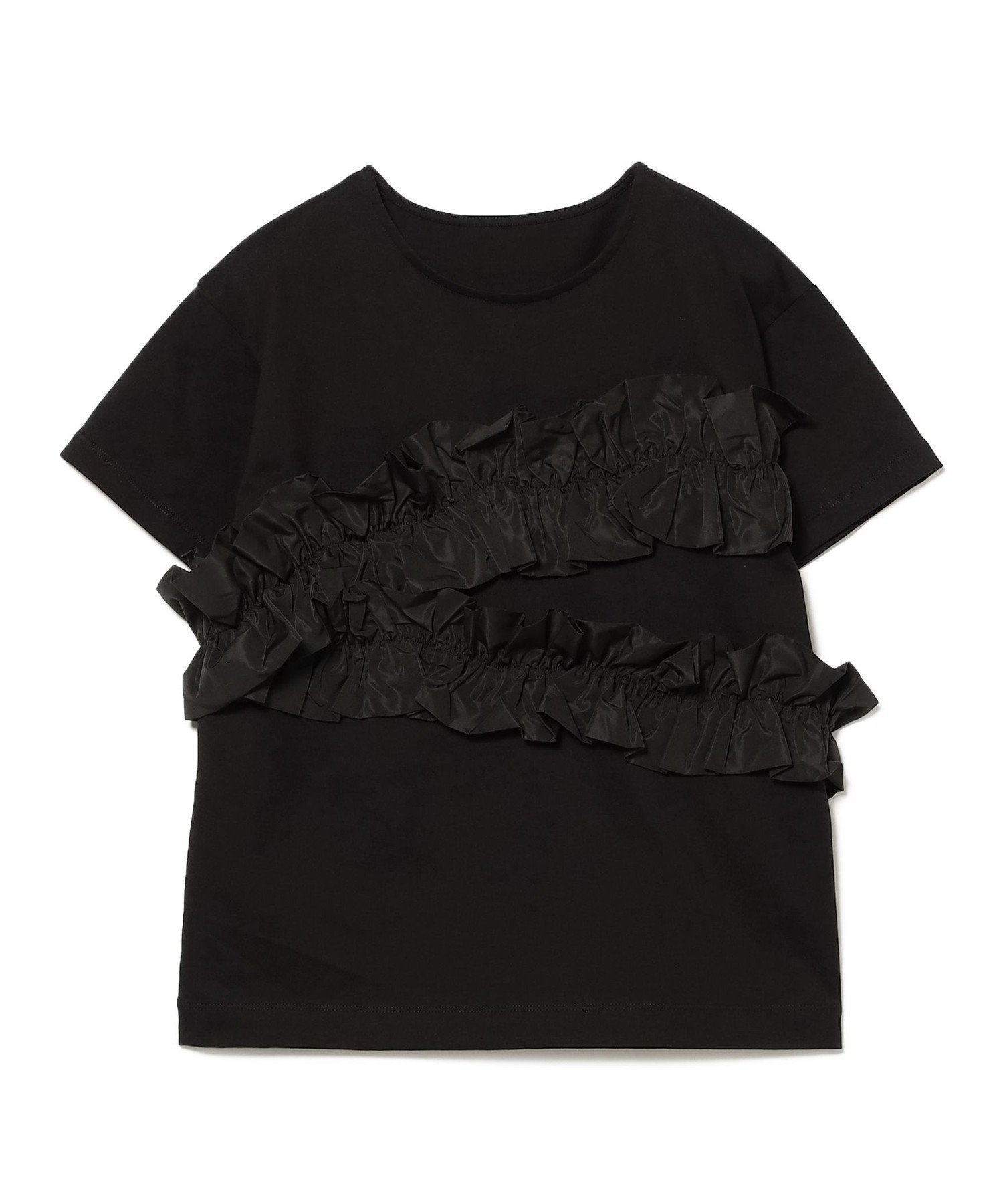 【ビームス ウイメン/BEAMS】の【Tシャツ/レディース/半袖/綿100%/洗濯可】RBS / ギャザー フリル Tシャツ インテリア・キッズ・メンズ・レディースファッション・服の通販 founy(ファニー) 　ファッション　Fashion　レディースファッション　Ladies' Fashion Online　トップス・カットソー　Tops/Tshirt　シャツ/ブラウス　Shirts/Blouses　ロング / Tシャツ　T-Shirts　アシンメトリー　Asymmetry　カットソー　Cut And Sew　ギャザー　Gather　ドッキング　Docking　バランス　Balance　フリル　Frills　エレガント 上品　Elegant　半袖　Short Sleeve　BLACK|ID: prp329100004592599 ipo3291000000032605525