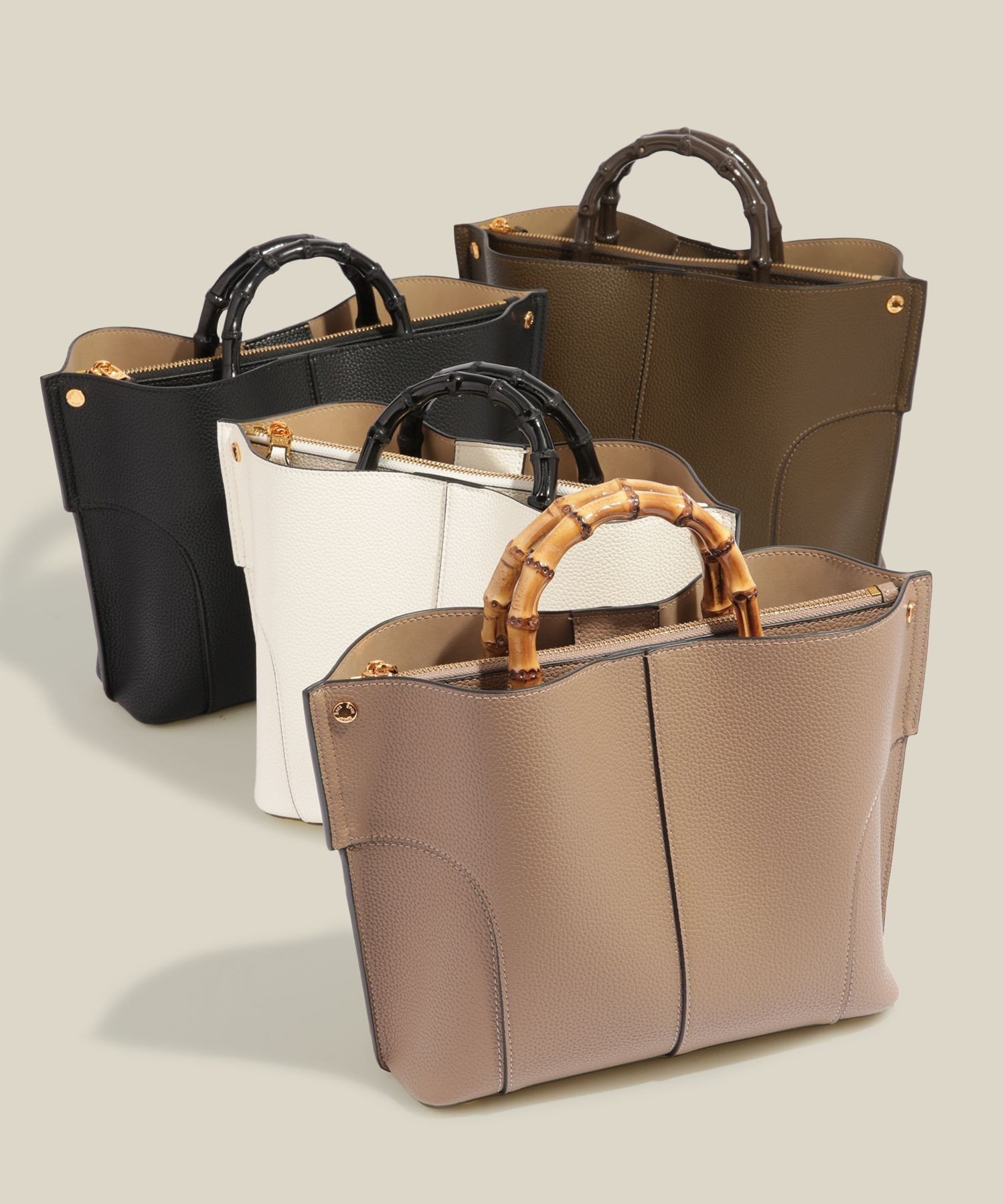 【ロペ/ROPE'】の【E POR】BAMBOO BAG Medium【超軽量】【25AW】 インテリア・キッズ・メンズ・レディースファッション・服の通販 founy(ファニー) 　ファッション　Fashion　レディースファッション　Ladies' Fashion Online　コンパクト　Compact　軽量　Lightweight　ショルダー　Shoulder　スエード　Suede　ハンドバッグ　Handbag　ハーフ　Half　フォルム　Form　ボンディング　Bonding　ラップ　Wrap　おすすめ　Recommend　エレガント 上品　Elegant　ビジネス 仕事 通勤　Business　2025年　2025　ベージュ系(28)|ID: prp329100004592610 ipo3291000000032605802