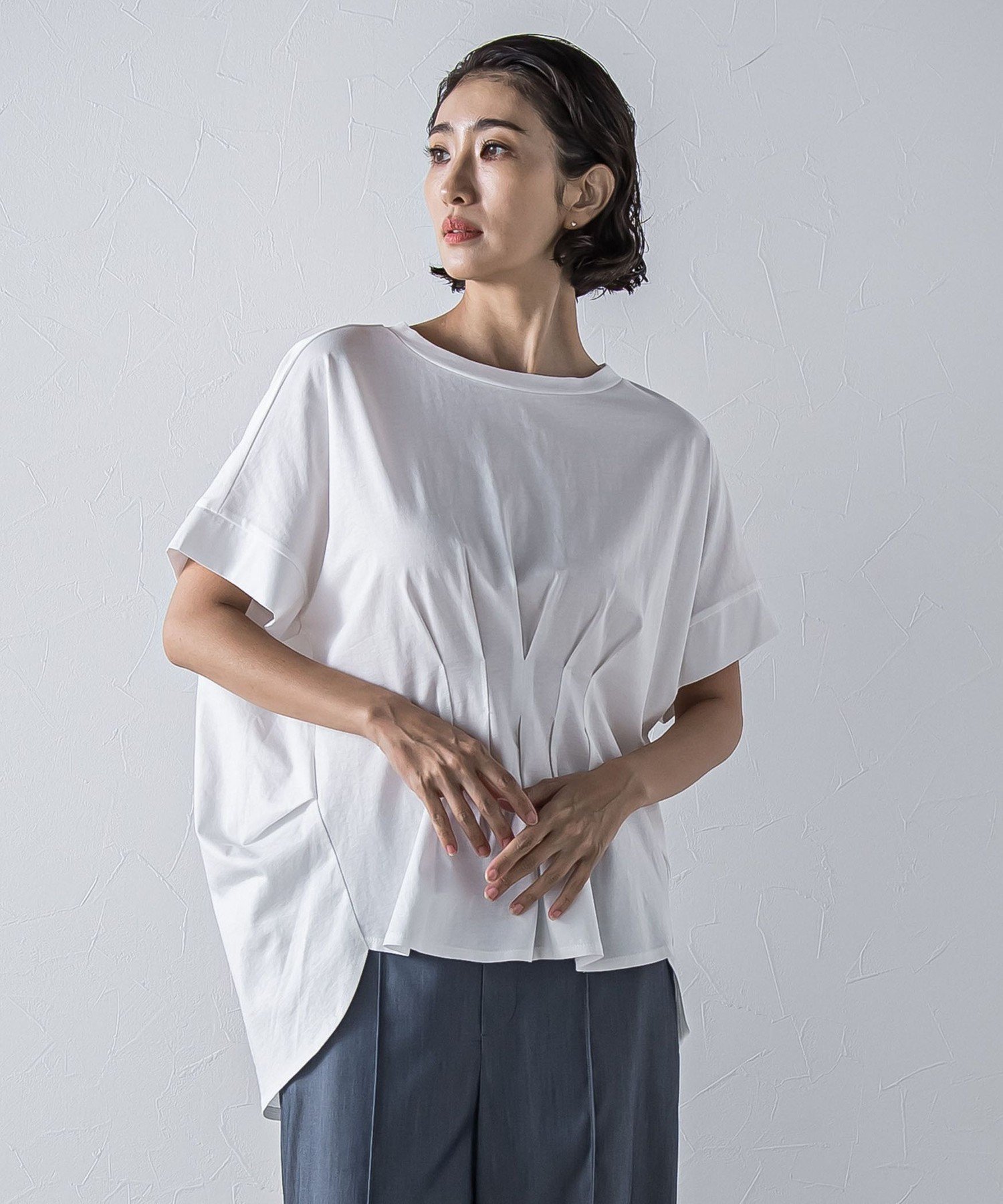 【ラ エフ/Laf…】の【WEB限定】ウエストタックカットソー≪手洗い可能≫ インテリア・キッズ・メンズ・レディースファッション・服の通販 founy(ファニー) 　ファッション　Fashion　レディースファッション　Fashion for Women　トップス・カットソー　Cut & Sew Tops　カットソー・ベーシックTシャツ　Cut-and-Sewn Tops / Stretch Tees & Basics　デニム　Denim, Jeans Material　ホワイト|ID: prp329100004592613 ipo3291000000033567295