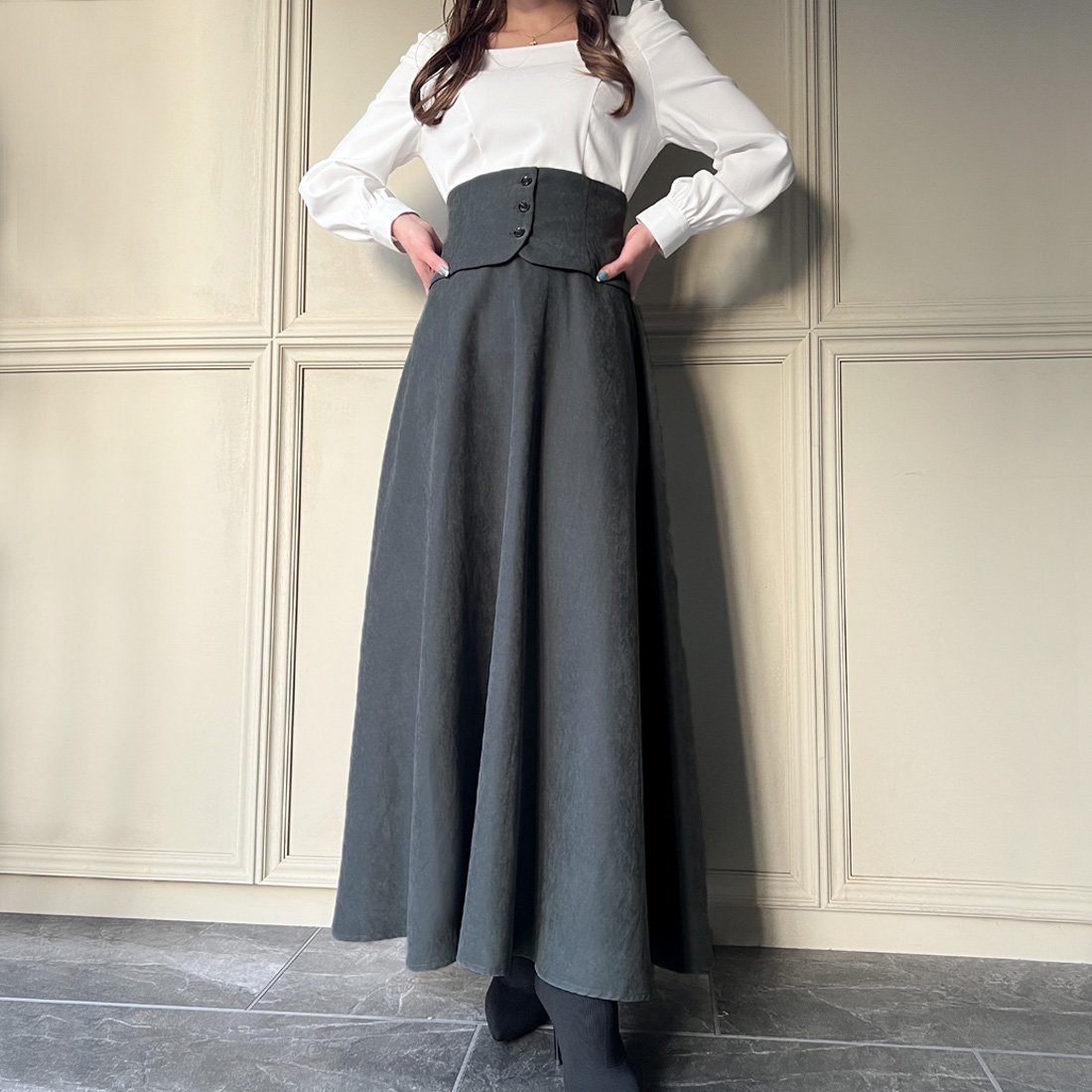 【ジュノア/JUNOAH】の【取り外し可能】ハイウエストコルセットフレアスカート インテリア・キッズ・メンズ・レディースファッション・服の通販 founy(ファニー) 　ファッション　Fashion　レディースファッション　Ladies' Fashion Online　スカート　Skirt　Aライン/フレアスカート　Flared A-Line Skirts　ダークグレー|ID: prp329100004592641 ipo3291000000032606248